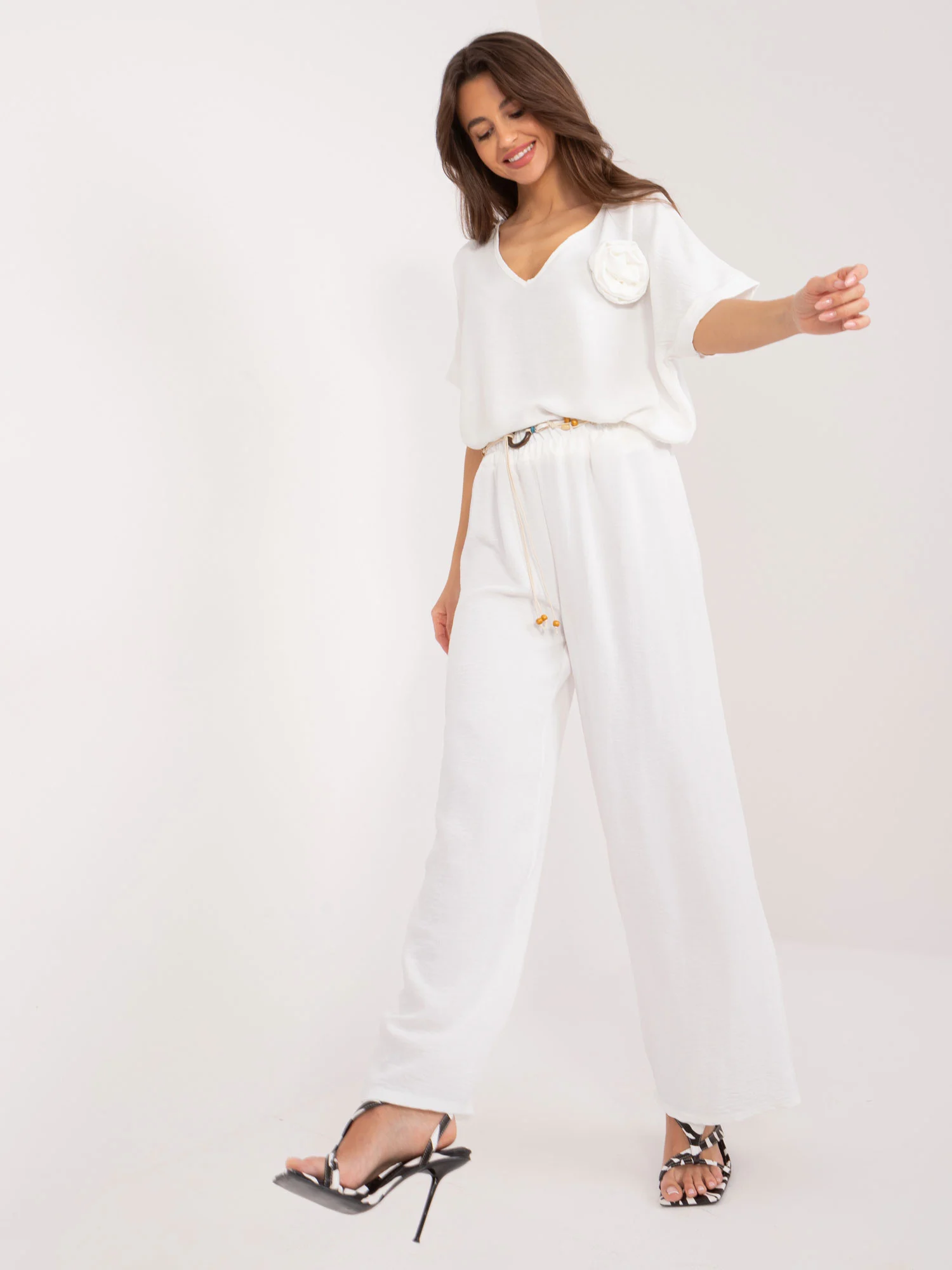 Pantaloni Dama Dreapta, Guler inalt, ITALY MODA, Alb Casual - imagine 3