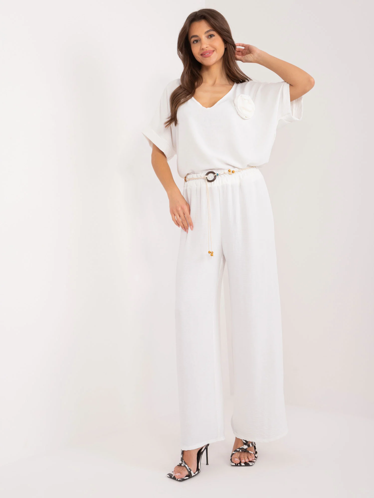 Pantaloni Dama Dreapta, Guler inalt, ITALY MODA, Alb Casual - imagine 6