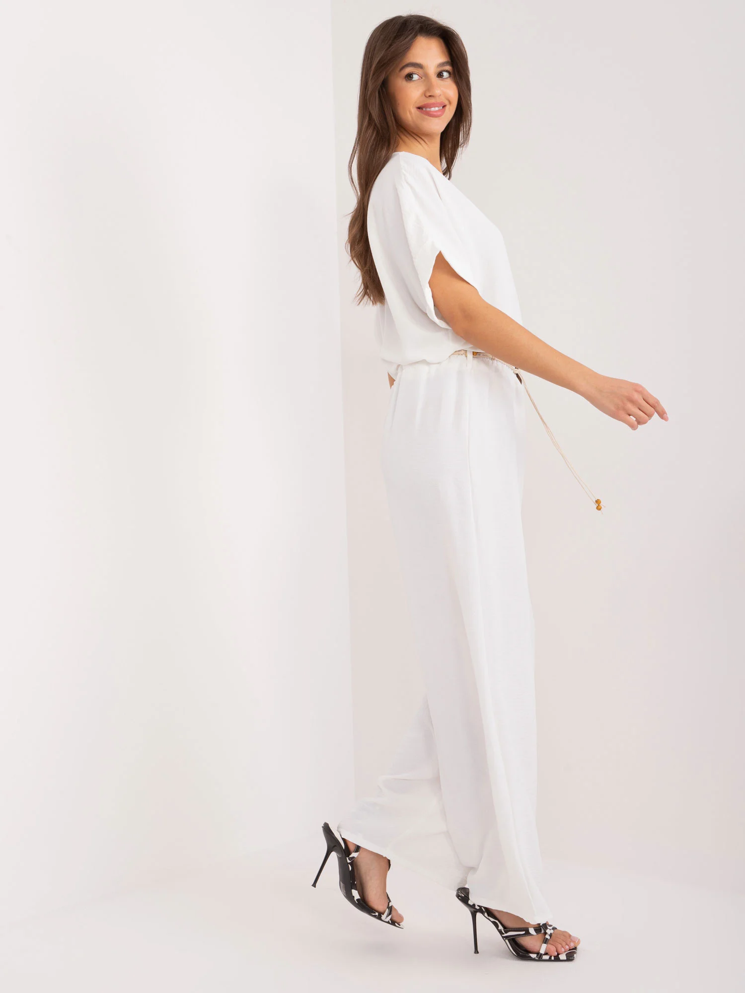 Pantaloni Dama Dreapta, Guler inalt, ITALY MODA, Alb Casual - imagine 5