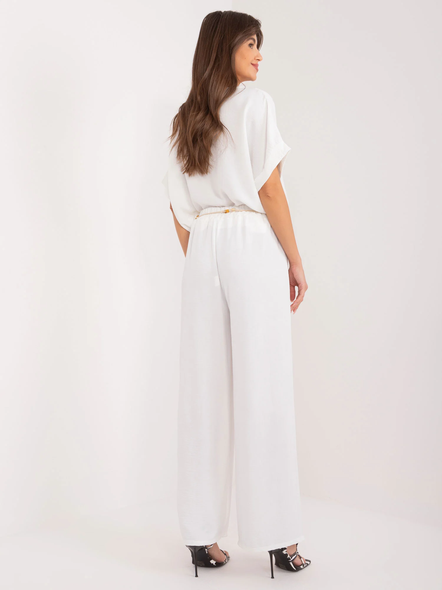 Pantaloni Dama Dreapta, Guler inalt, ITALY MODA, Alb Casual - imagine 2
