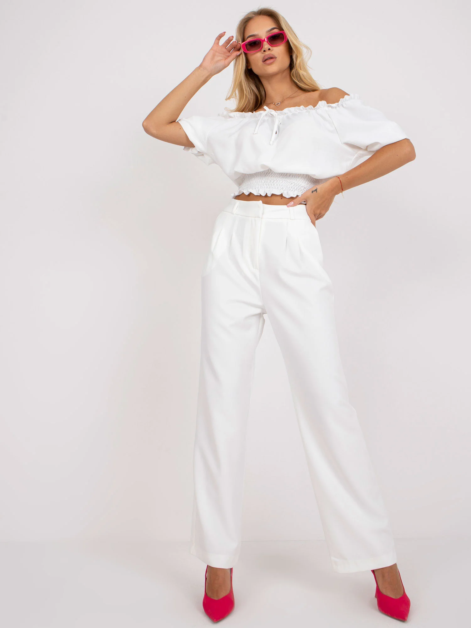 Pantaloni Dama Elegant, Guler inalt, RUE PARIS, Alb de Petrecere - imagine 4