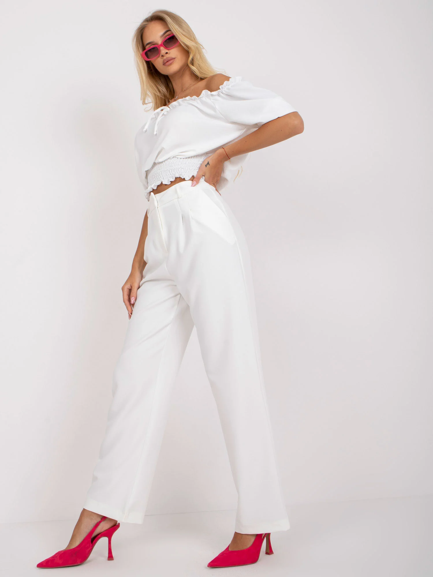 Pantaloni Dama Elegant, Guler inalt, RUE PARIS, Alb de Petrecere - imagine 3