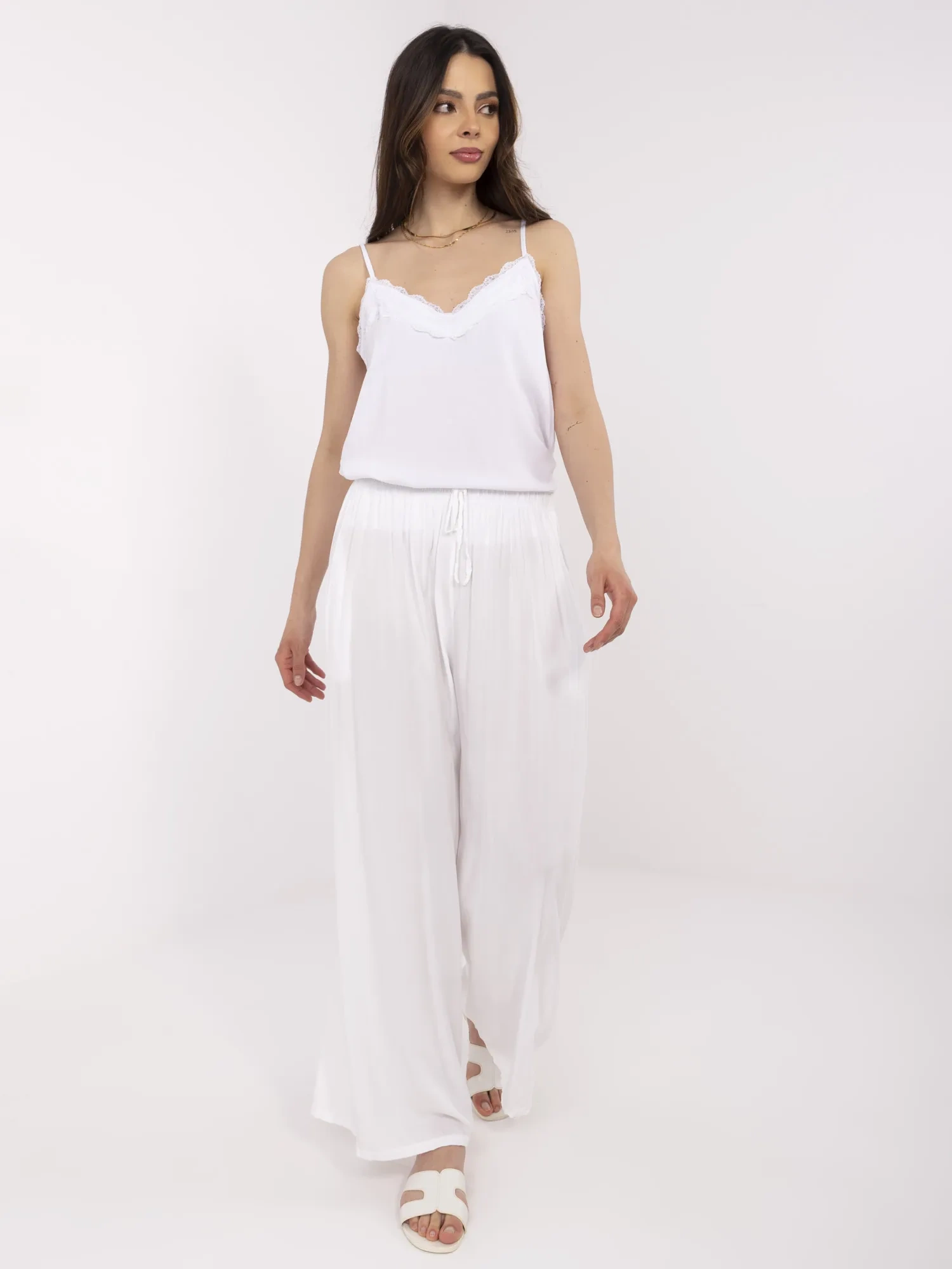 Pantaloni Dama Larga, Guler inalt, ITALY MODA, Alb Casual - imagine 4