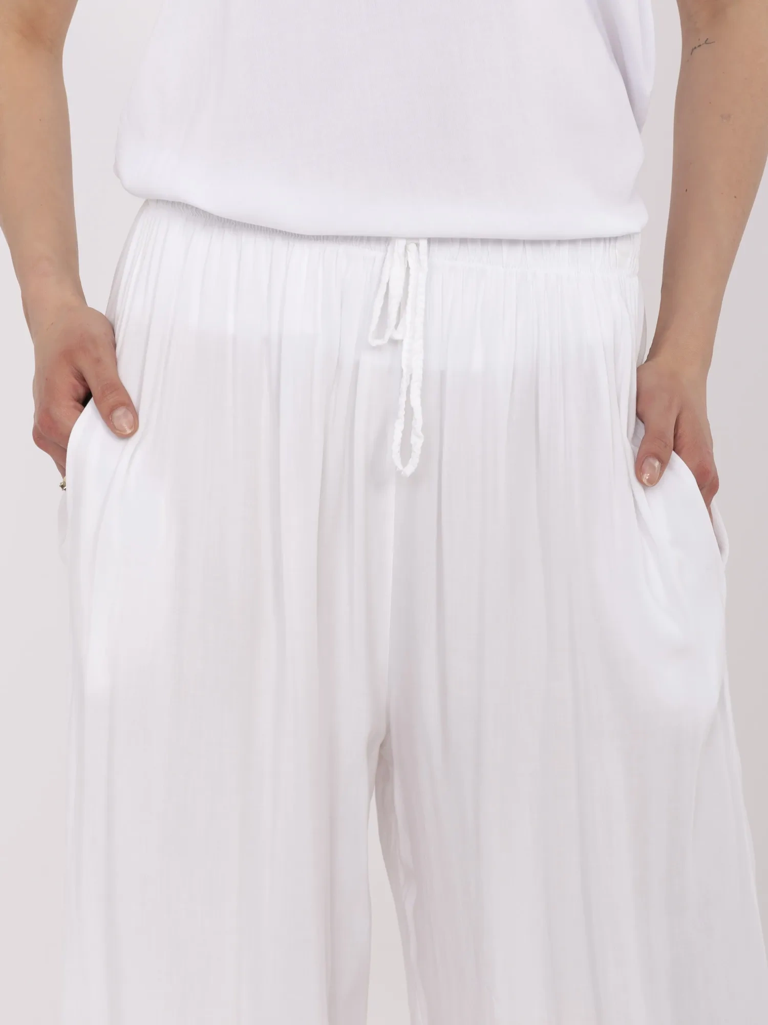 Pantaloni Dama Larga, Guler inalt, ITALY MODA, Alb Casual - imagine 3
