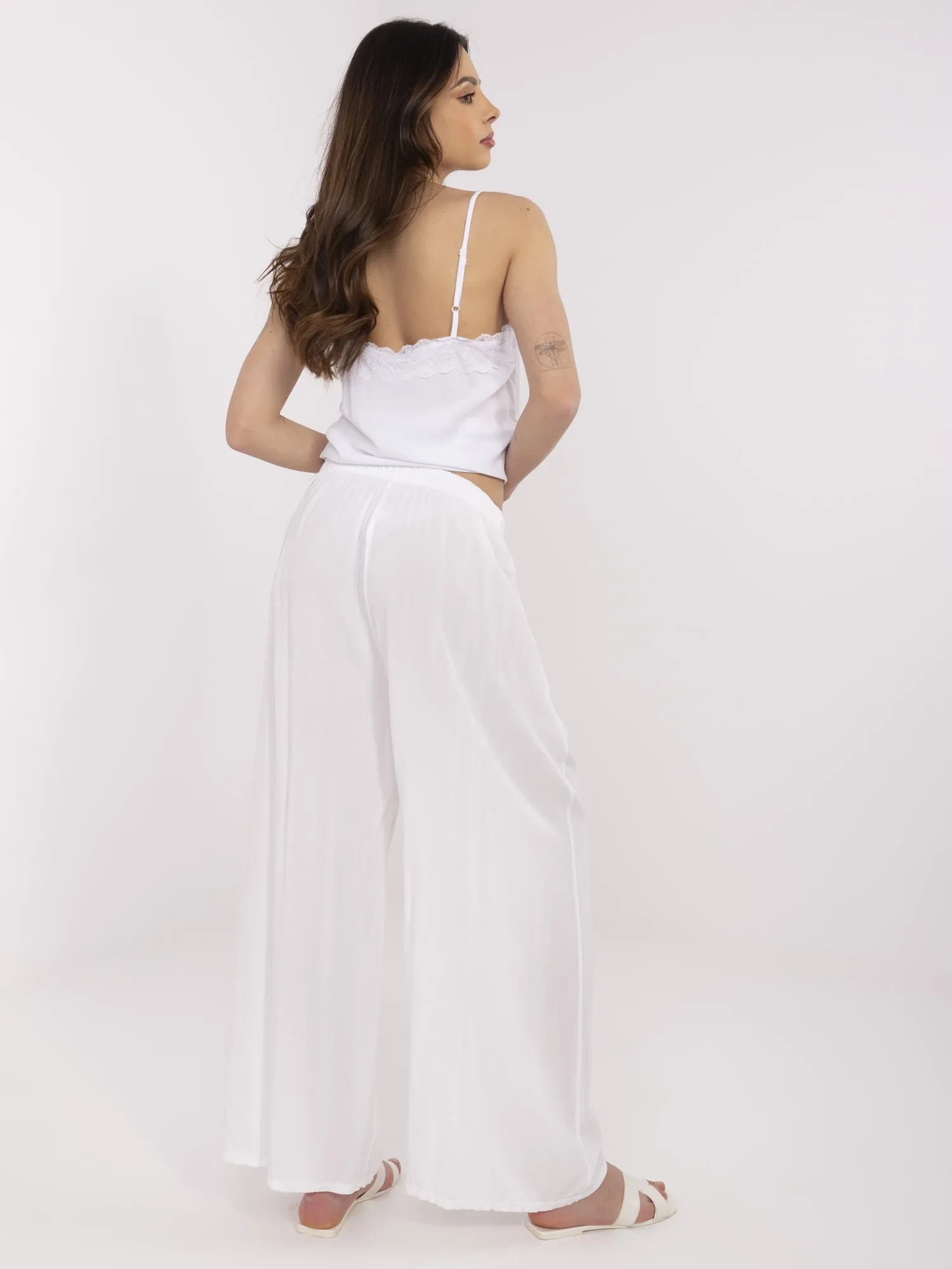 Pantaloni Dama Larga, Guler inalt, ITALY MODA, Alb Casual - imagine 5