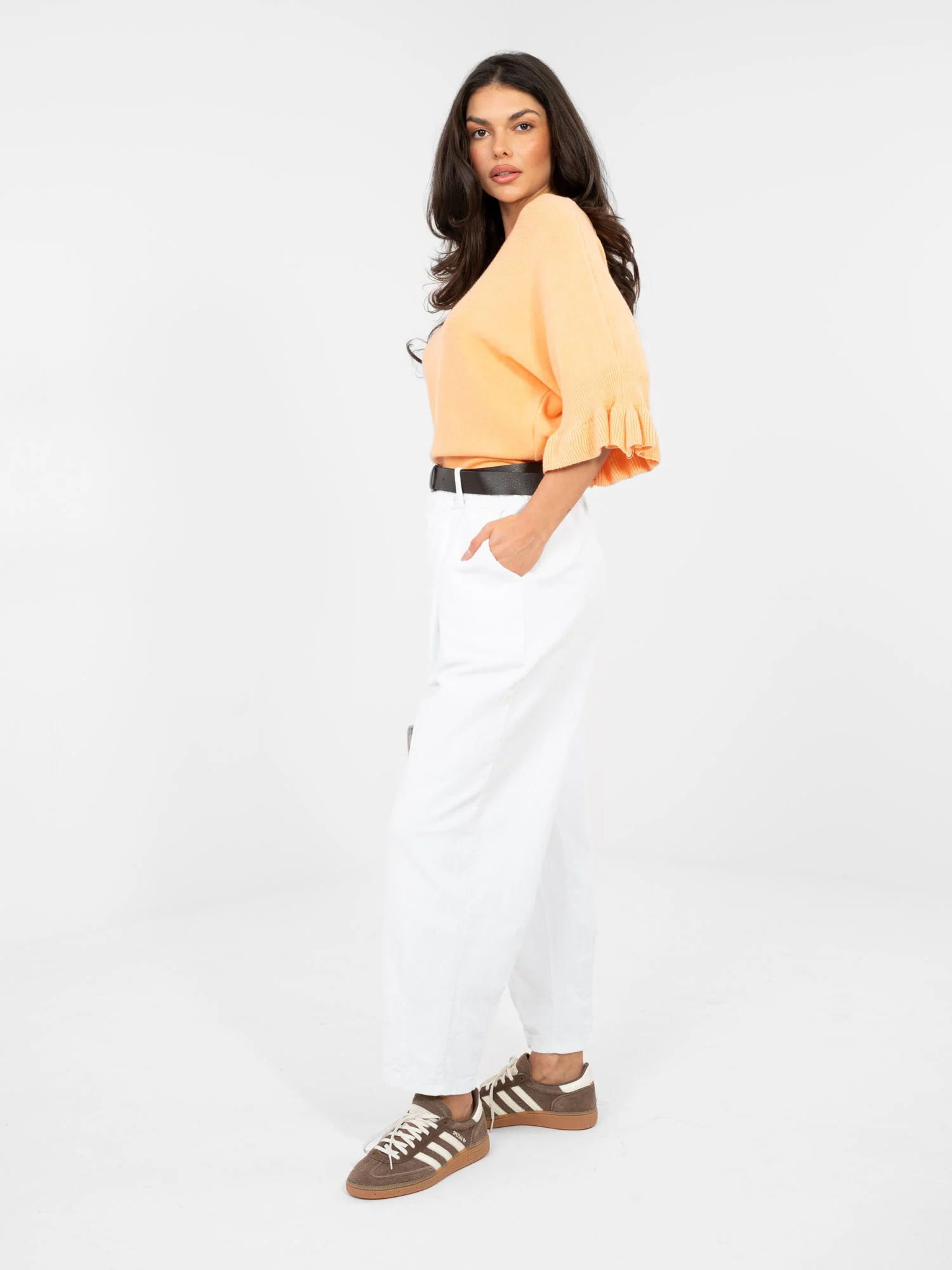 Pantaloni Dama Conica, Guler inalt, ITALY MODA, Alb Eleganta Office - imagine 5