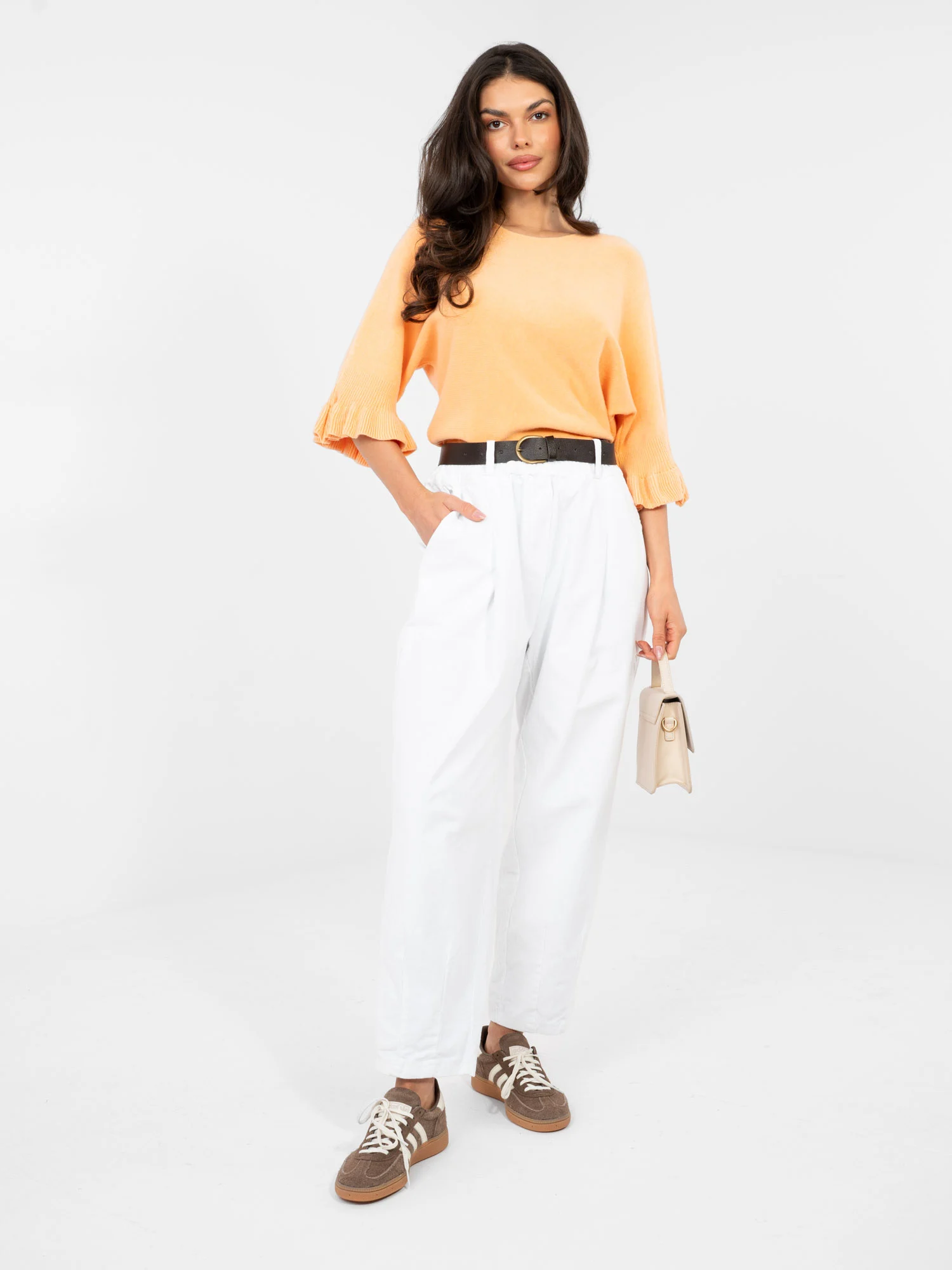 Pantaloni Dama Conica, Guler inalt, ITALY MODA, Alb Eleganta Office - imagine 4