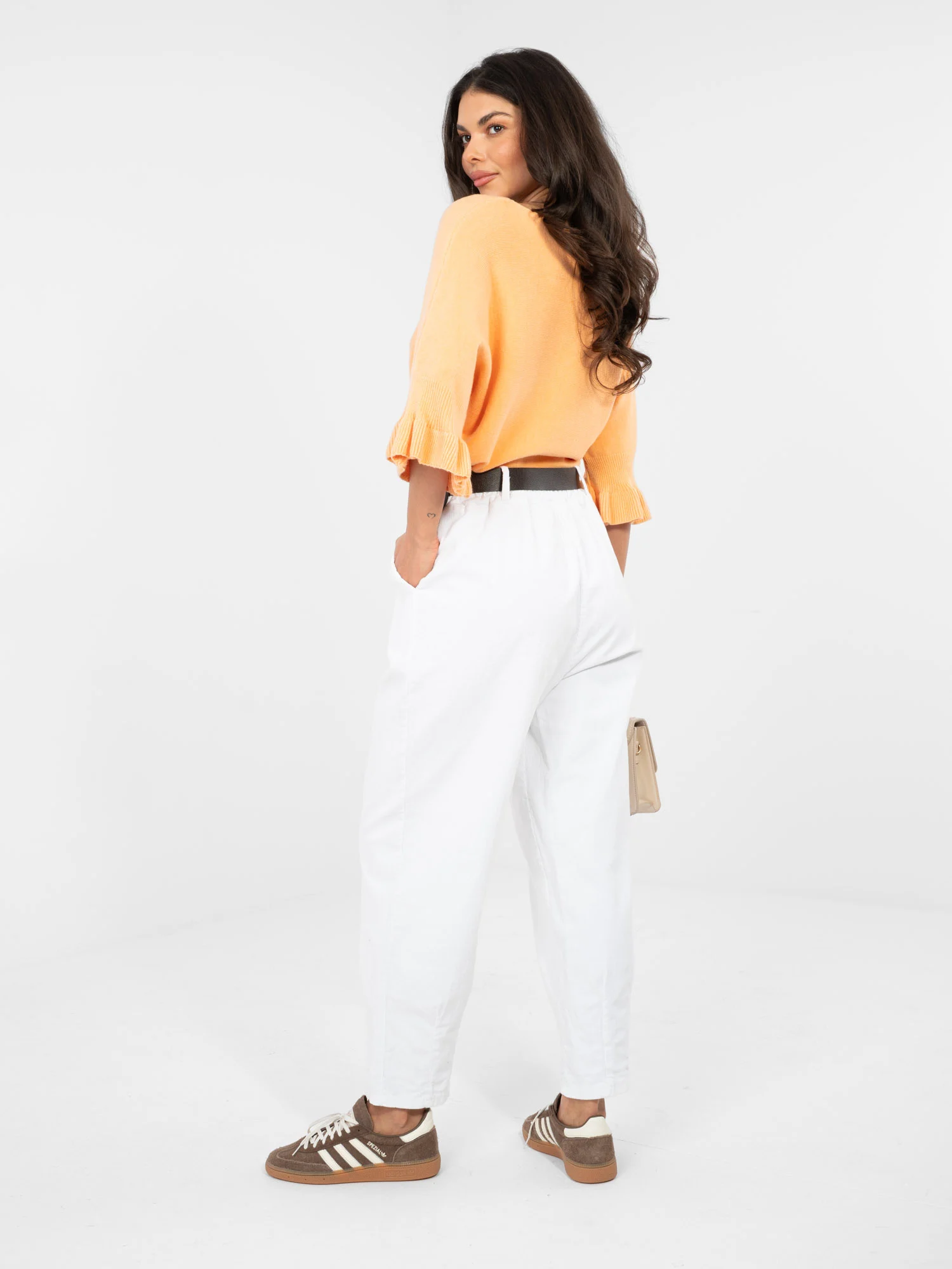 Pantaloni Dama Conica, Guler inalt, ITALY MODA, Alb Eleganta Office - imagine 3