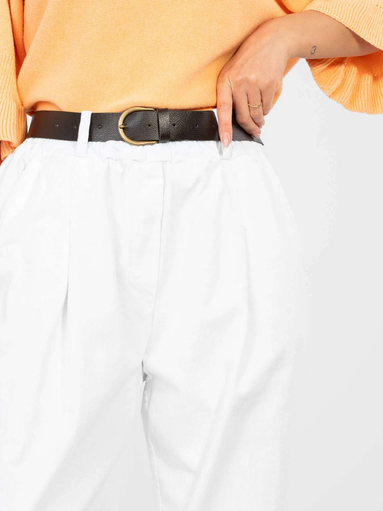 Pantaloni Dama Conica, Guler inalt, ITALY MODA, Alb Eleganta Office - imagine 6