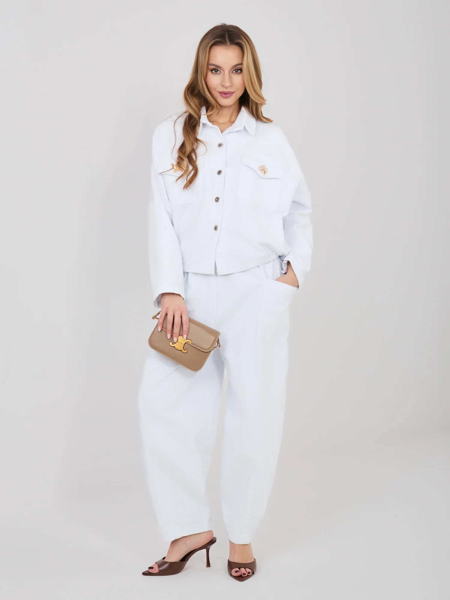 Pantaloni Dama Conica, Guler inalt, RUE PARIS, Alb Casual - imagine 6