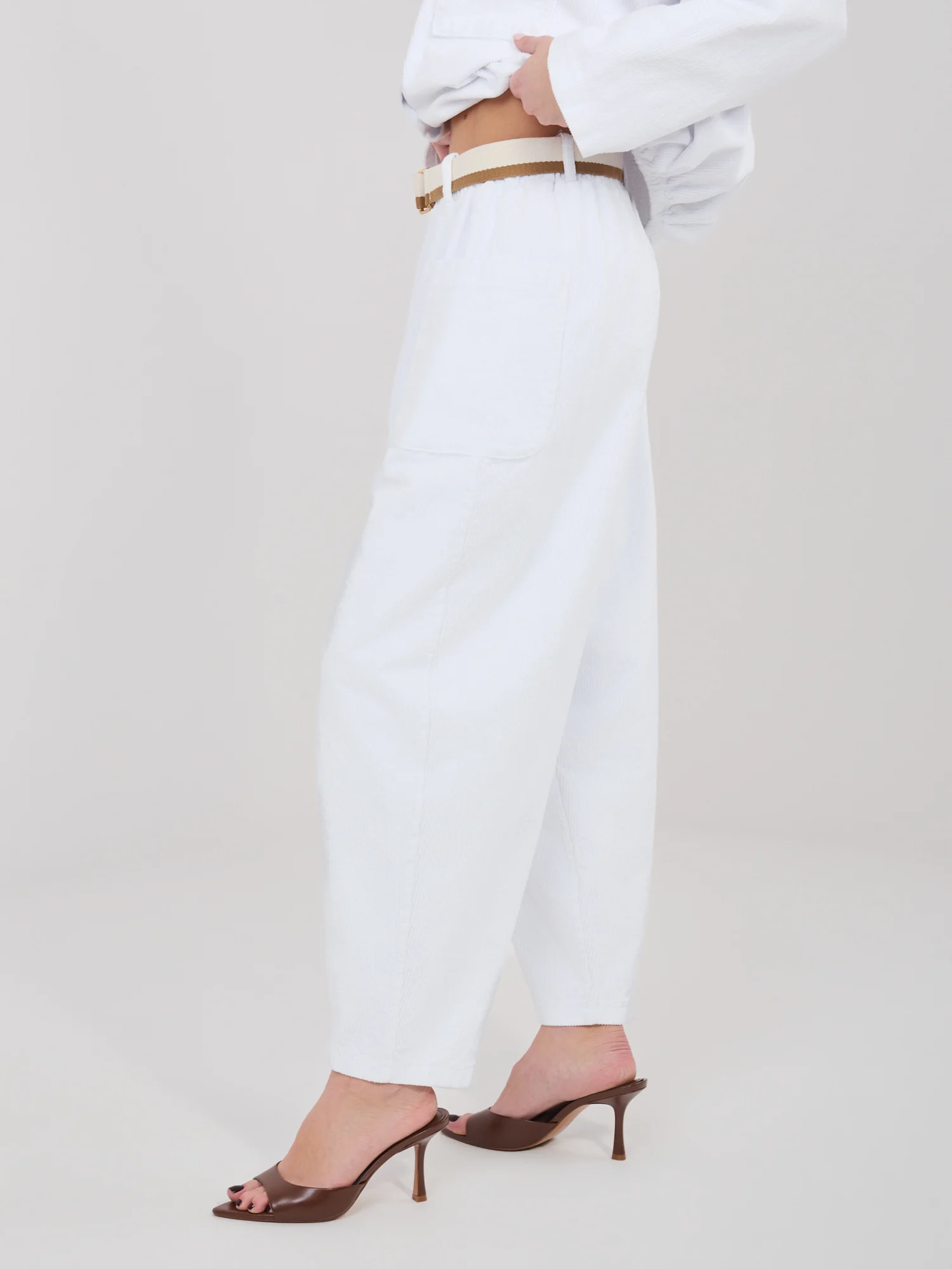 Pantaloni Dama Conica, Guler inalt, RUE PARIS, Alb Casual - imagine 3