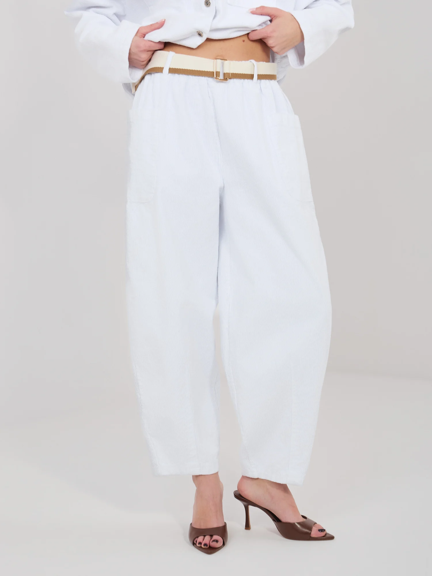 Pantaloni Dama Conica, Guler inalt, RUE PARIS, Alb Casual - imagine 2