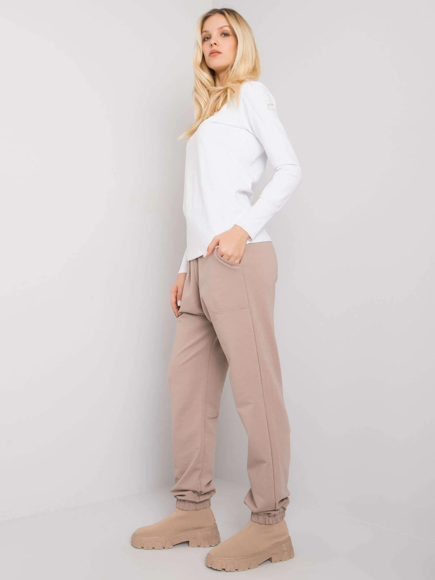 Compleu Dama Maneca lunga, Sport, RUE PARIS, Bej Casual - imagine 4