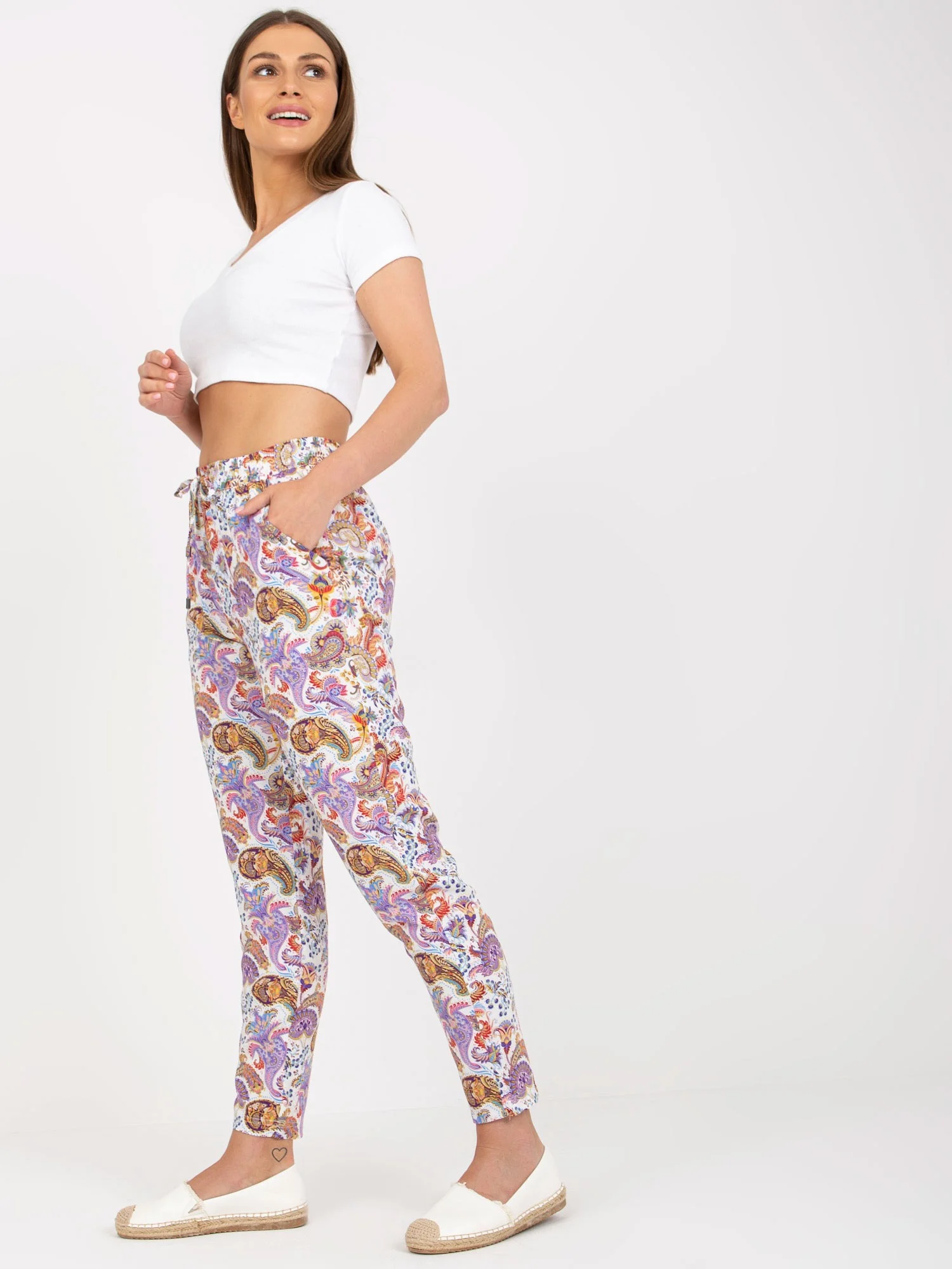 Pantaloni Dama Imprimat, Dreapta, Sublevel, Mov Casual Marimi Mari - imagine 3