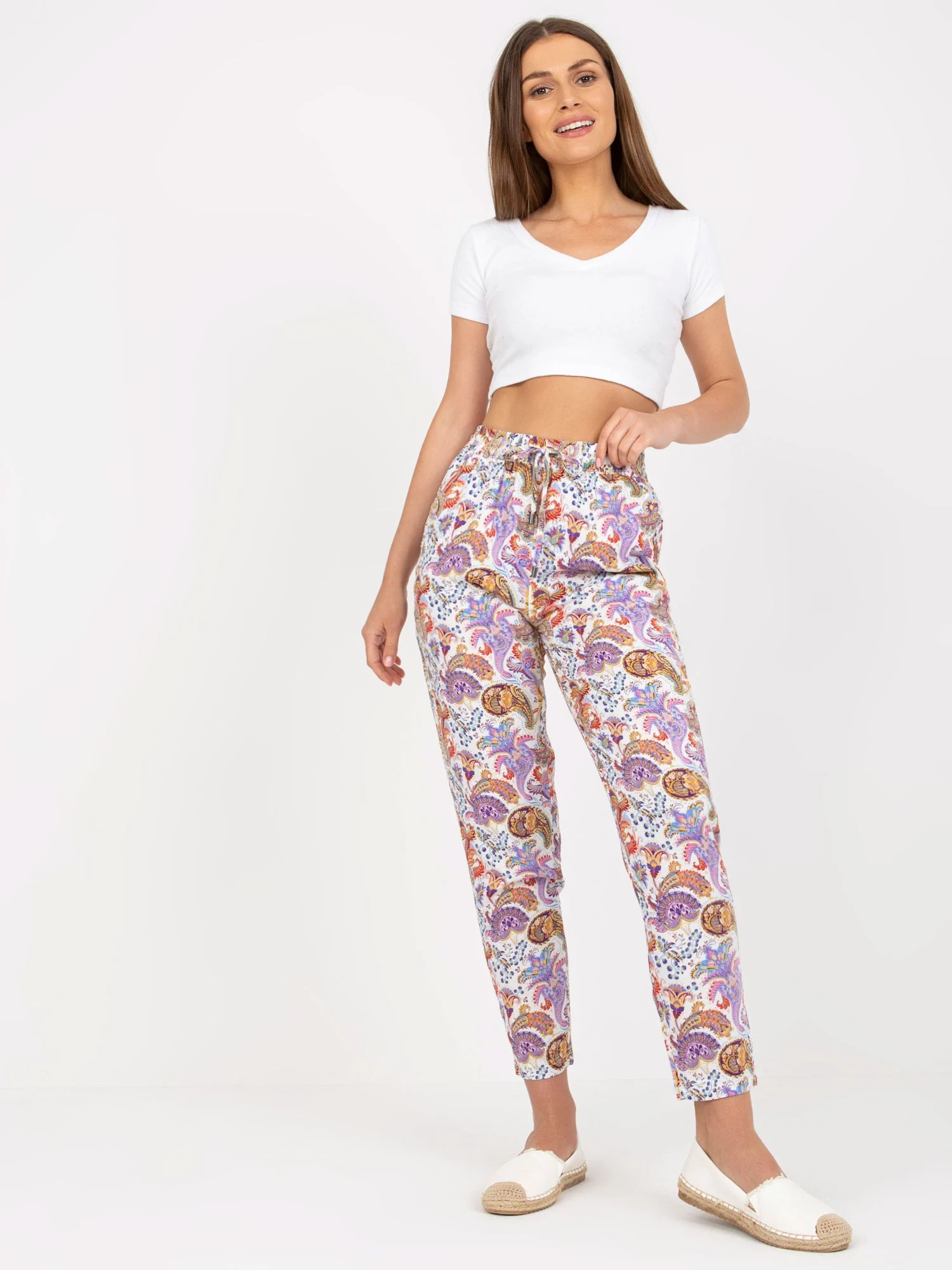 Pantaloni Dama Imprimat, Dreapta, Sublevel, Mov Casual Marimi Mari - imagine 4
