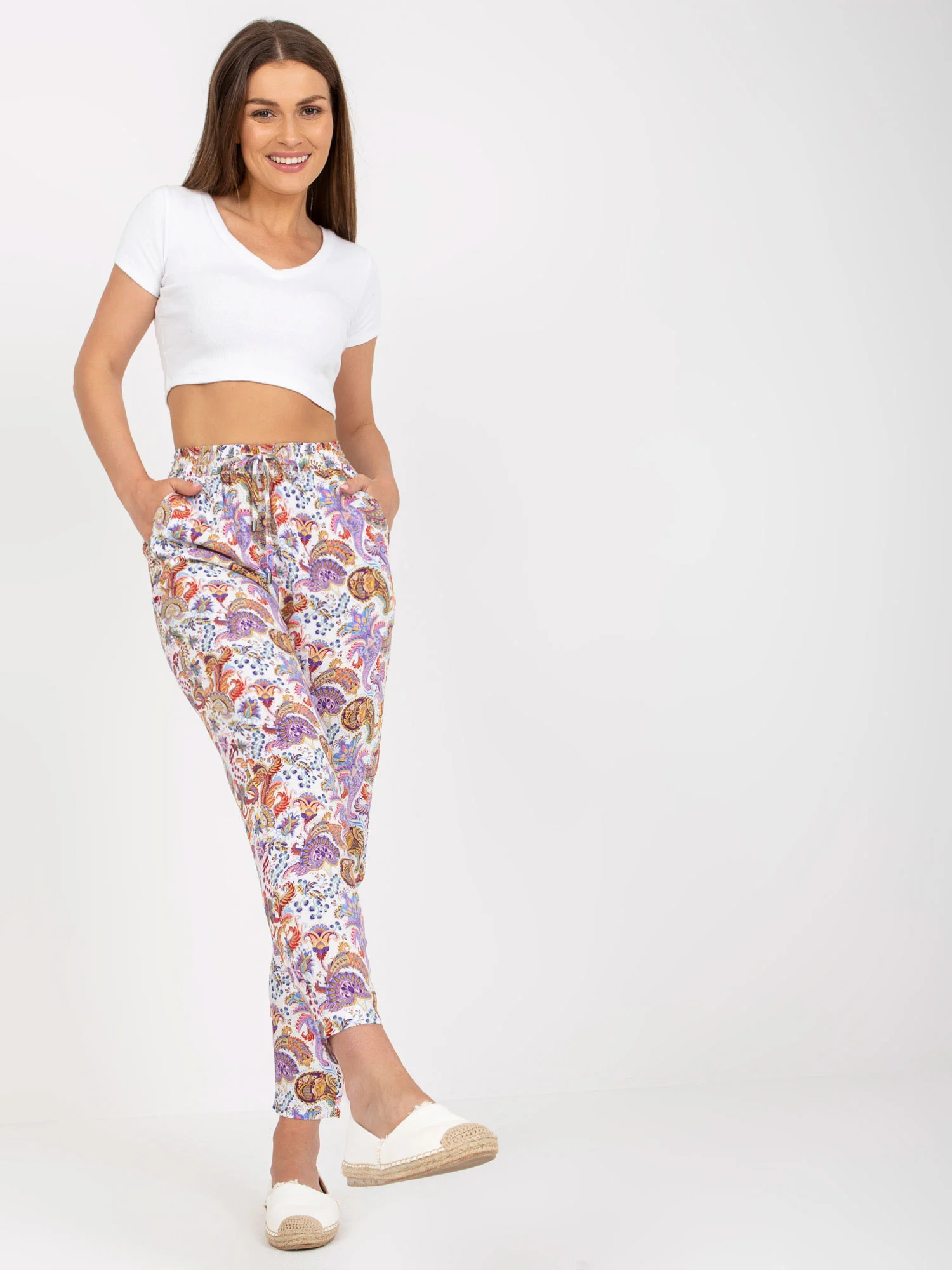 Pantaloni Dama Imprimat, Dreapta, Sublevel, Mov Casual Marimi Mari - imagine 2