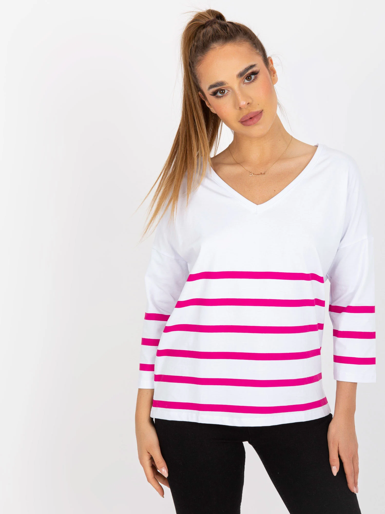 Bluza Dama Maneca 3/4, Dungi, RUE PARIS, Roz Eleganta Office - imagine 6