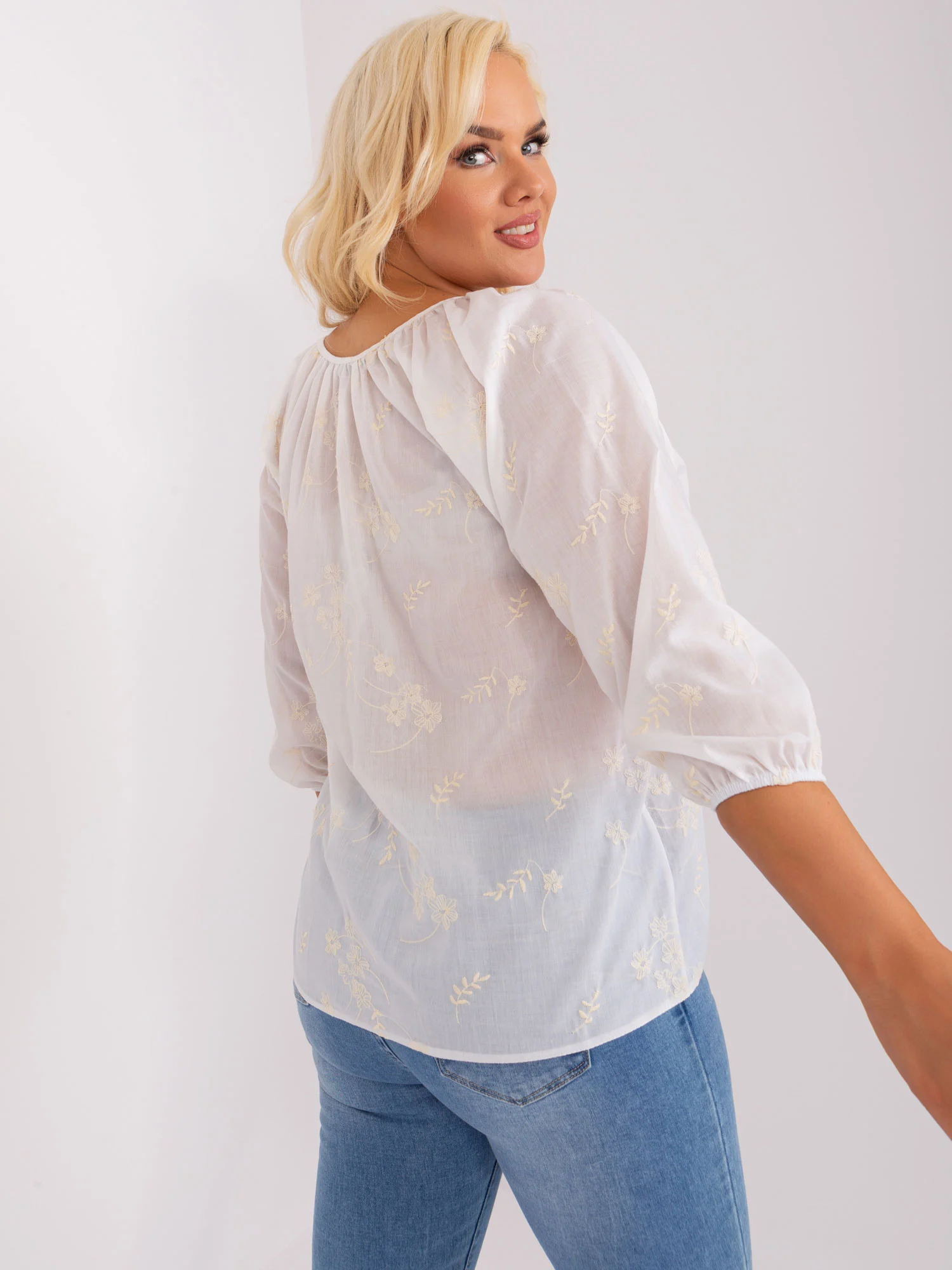 Bluza Dama Maneca 3/4, Boho, LAKERTA, Bej Eleganta Office - imagine 5