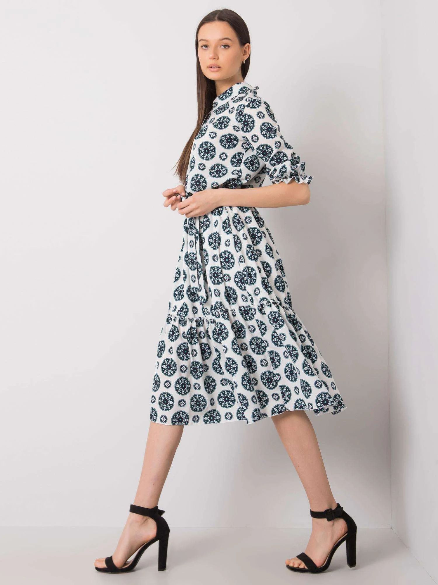 Rochie Dama Midi, Imprimat, LAKERTA, Verde Eleganta Office - imagine 2