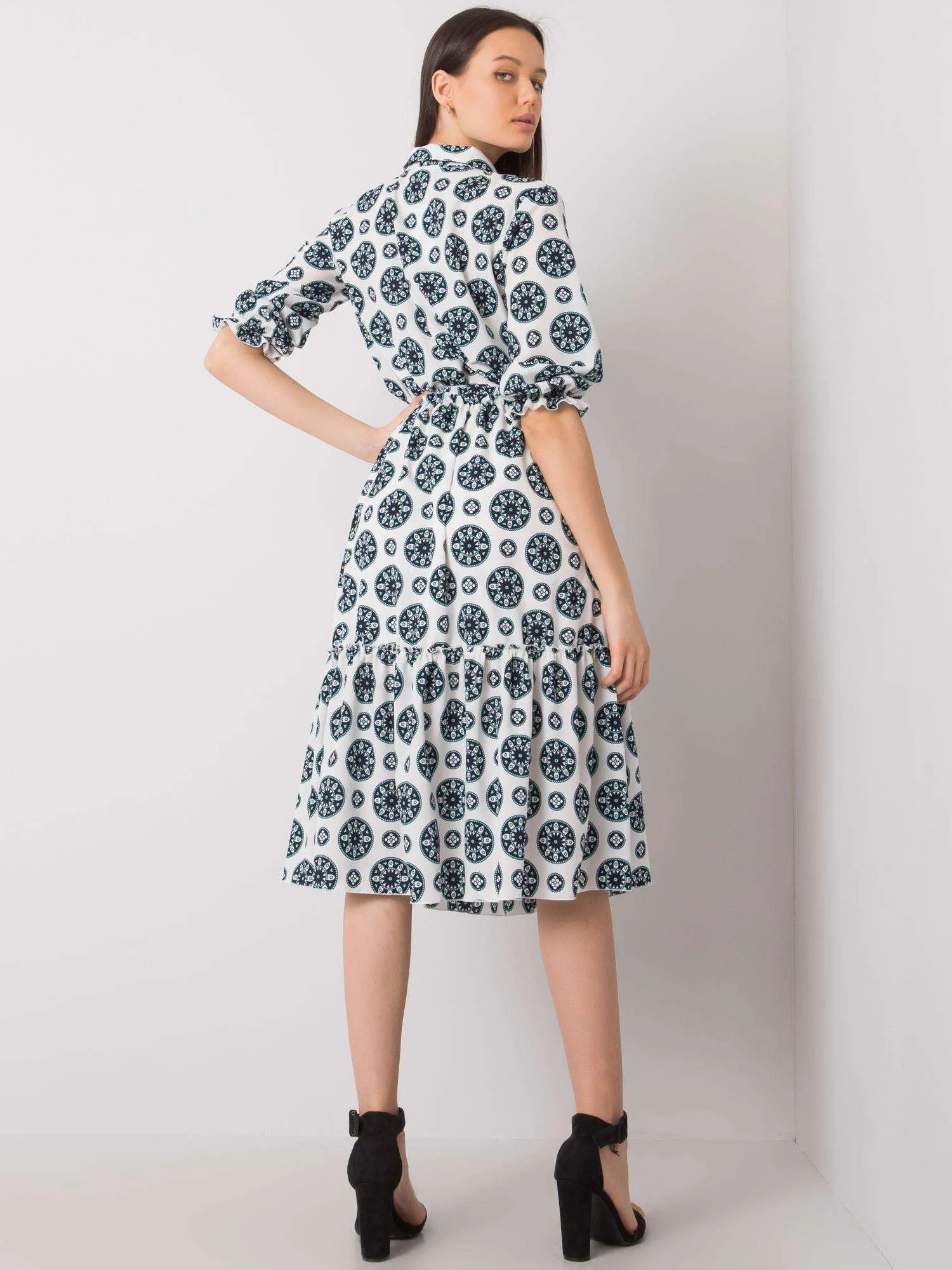 Rochie Dama Midi, Imprimat, LAKERTA, Verde Eleganta Office - imagine 3