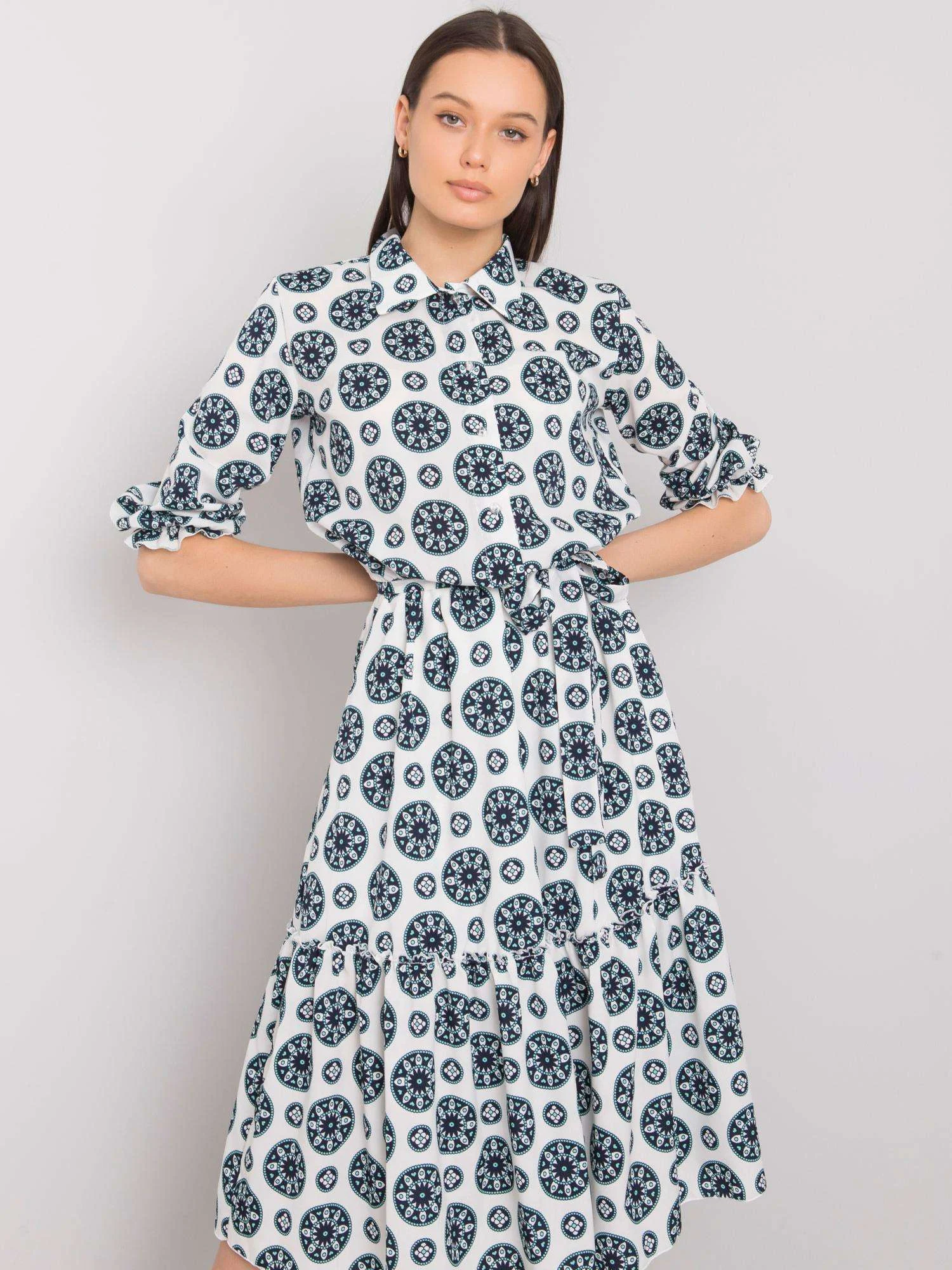 Rochie Dama Midi, Imprimat, LAKERTA, Verde Eleganta Office - imagine 5