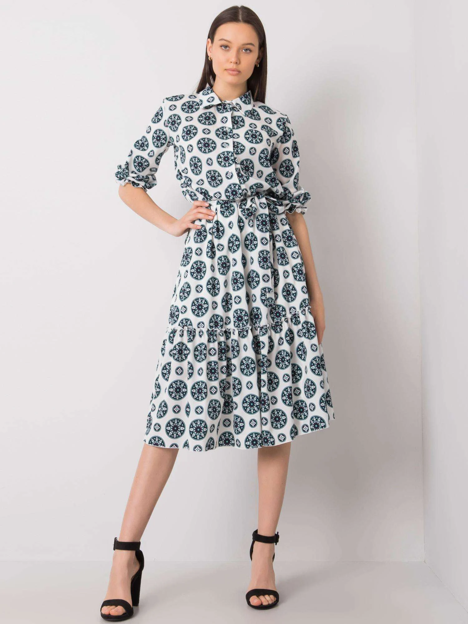 Rochie Dama Midi, Imprimat, LAKERTA, Verde Eleganta Office - imagine 4