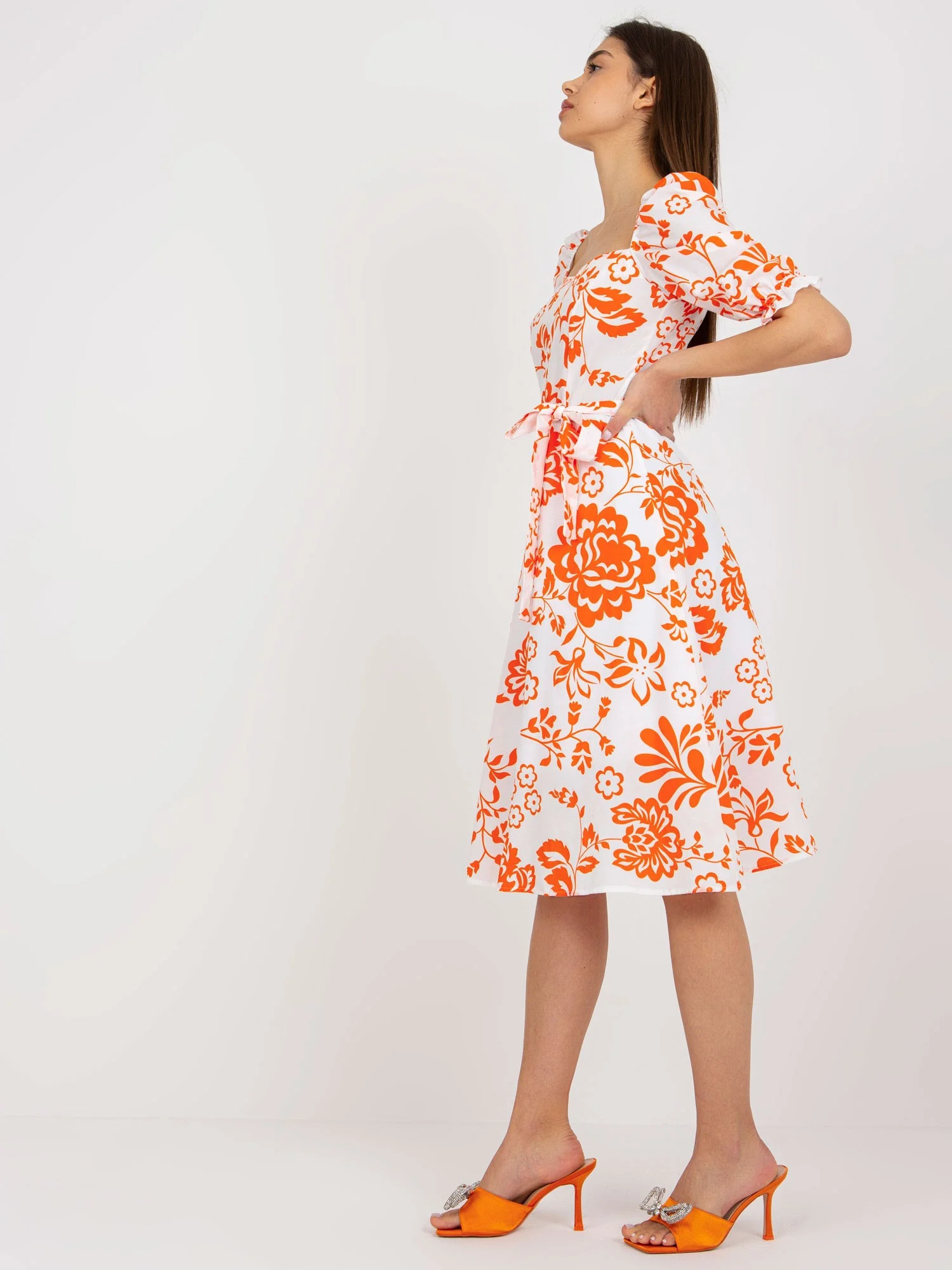 Rochie Dama Midi, Imprimat, LAKERTA, Portocaliu de Vara - imagine 2