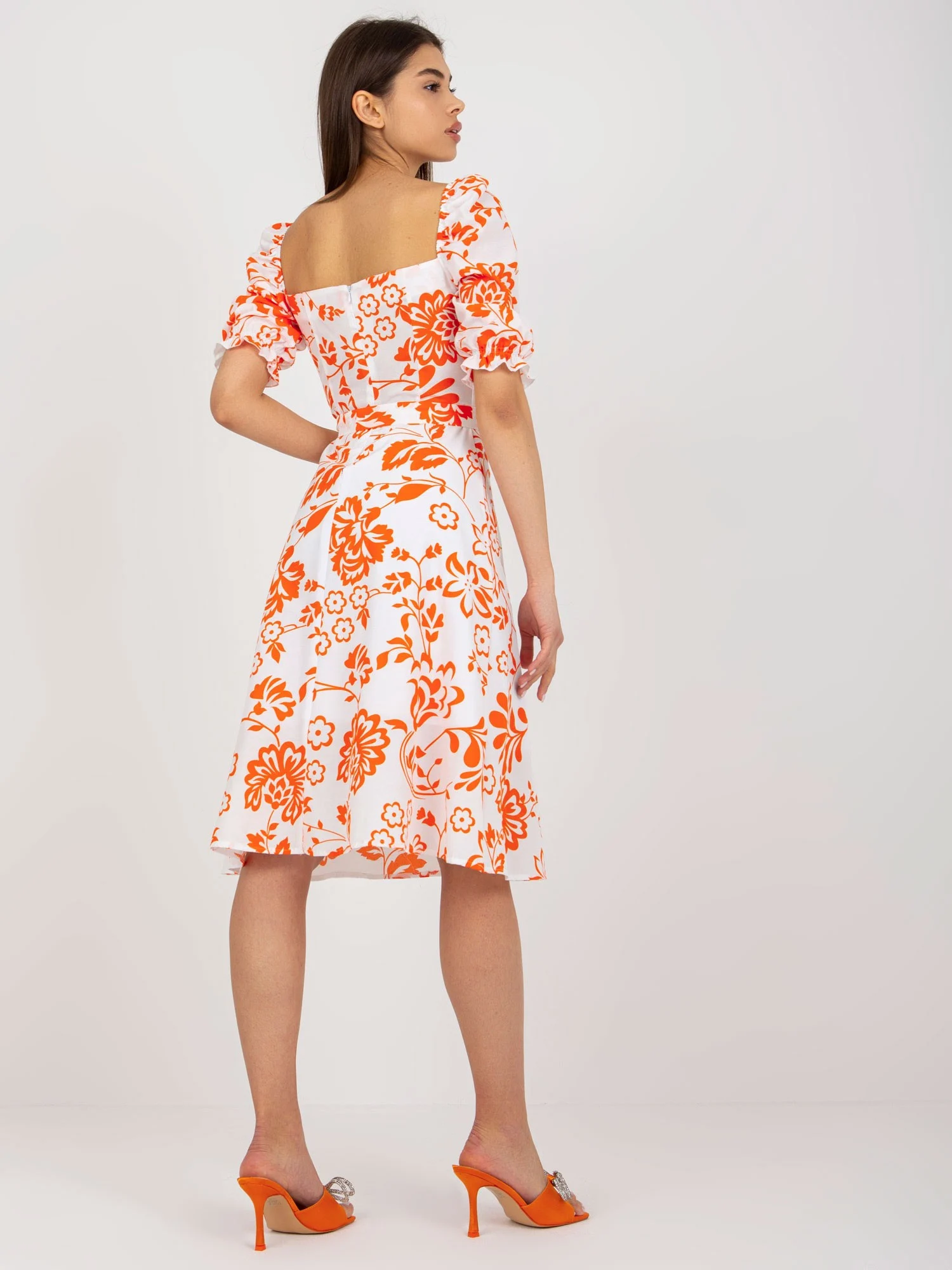 Rochie Dama Midi, Imprimat, LAKERTA, Portocaliu de Vara - imagine 4