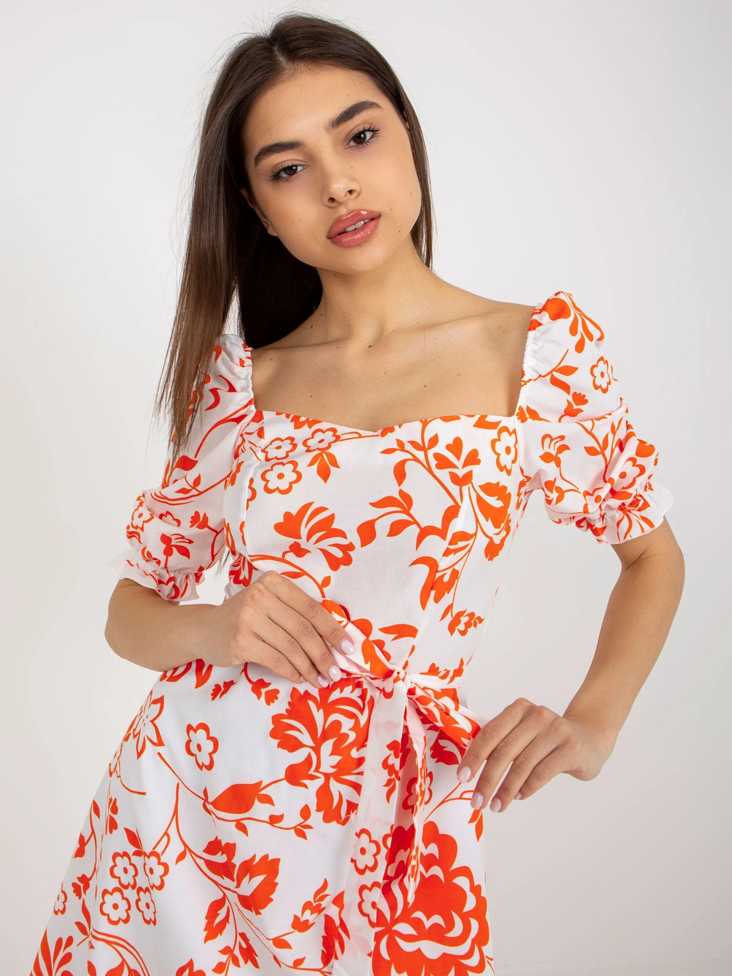 Rochie Dama Midi, Imprimat, LAKERTA, Portocaliu de Vara - imagine 3
