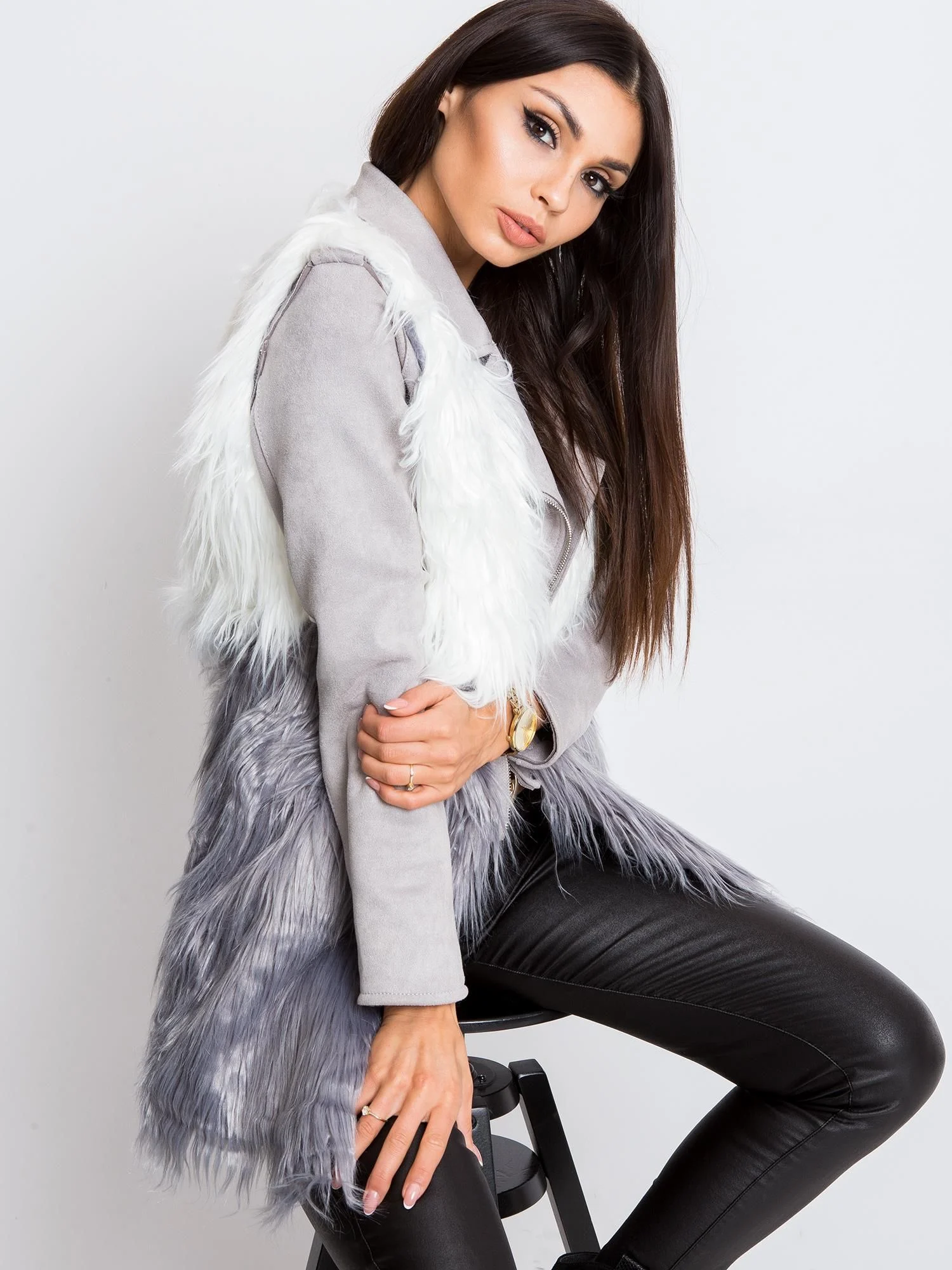 Vesta Dama Fara maneci, Elegant, Wool Fashion Italia, Gri Eleganta Office - imagine 3