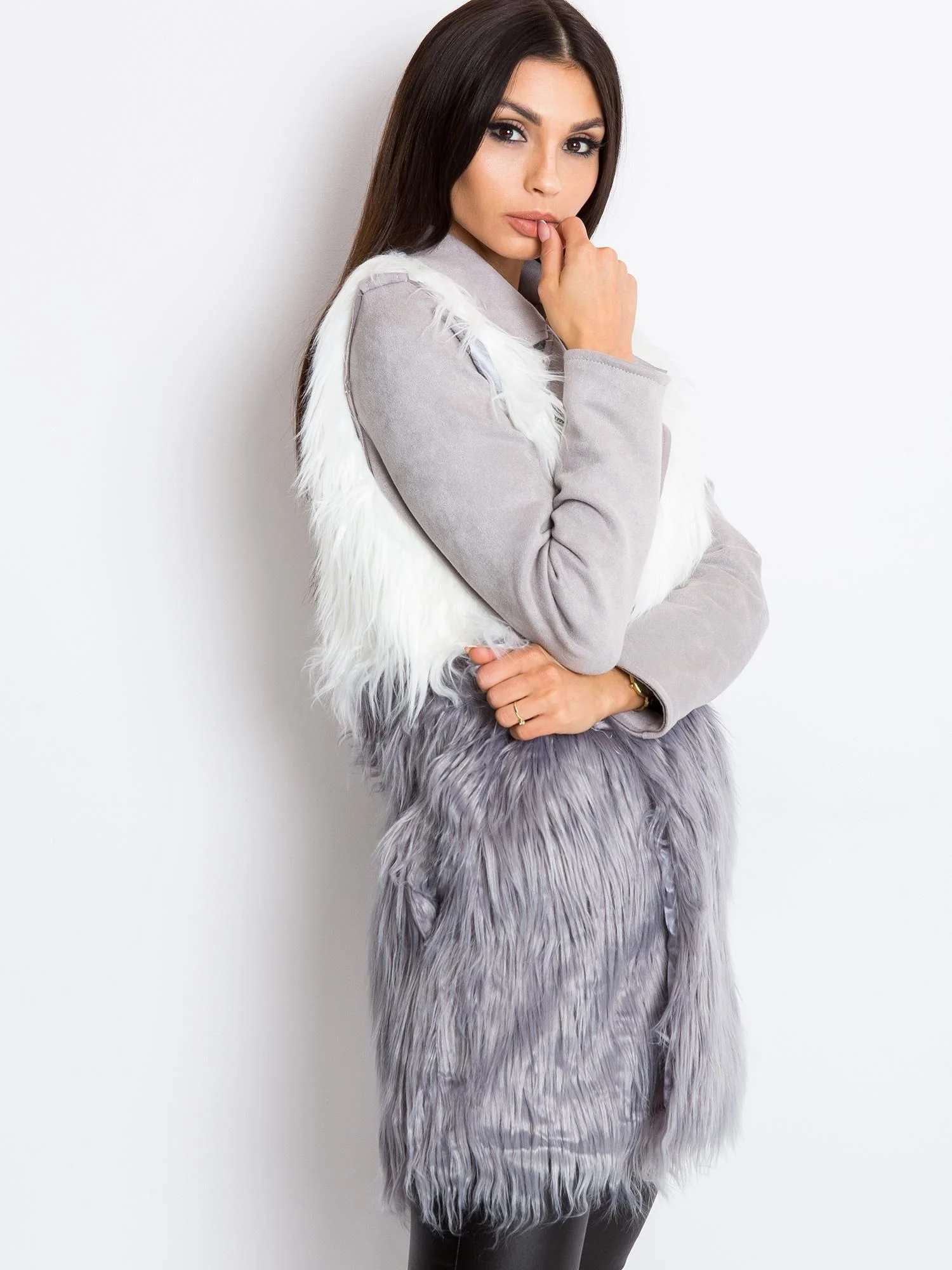 Vesta Dama Fara maneci, Elegant, Wool Fashion Italia, Gri Eleganta Office - imagine 5