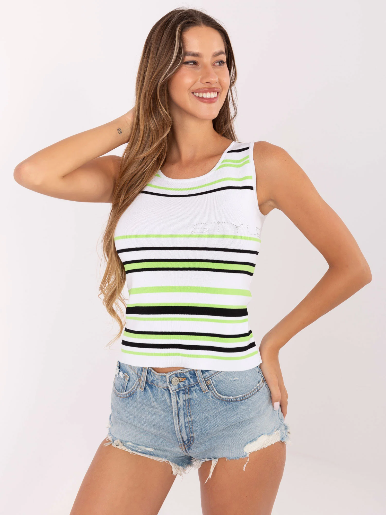 Top Dama Fara maneci, Dungi, Lon Fond, Verde Casual - imagine 3
