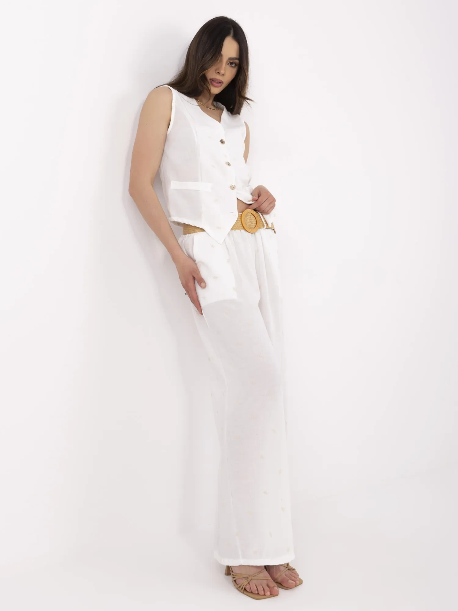 Compleu Dama Fara maneci, Larga, ITALY MODA, Alb Eleganta Office - imagine 4