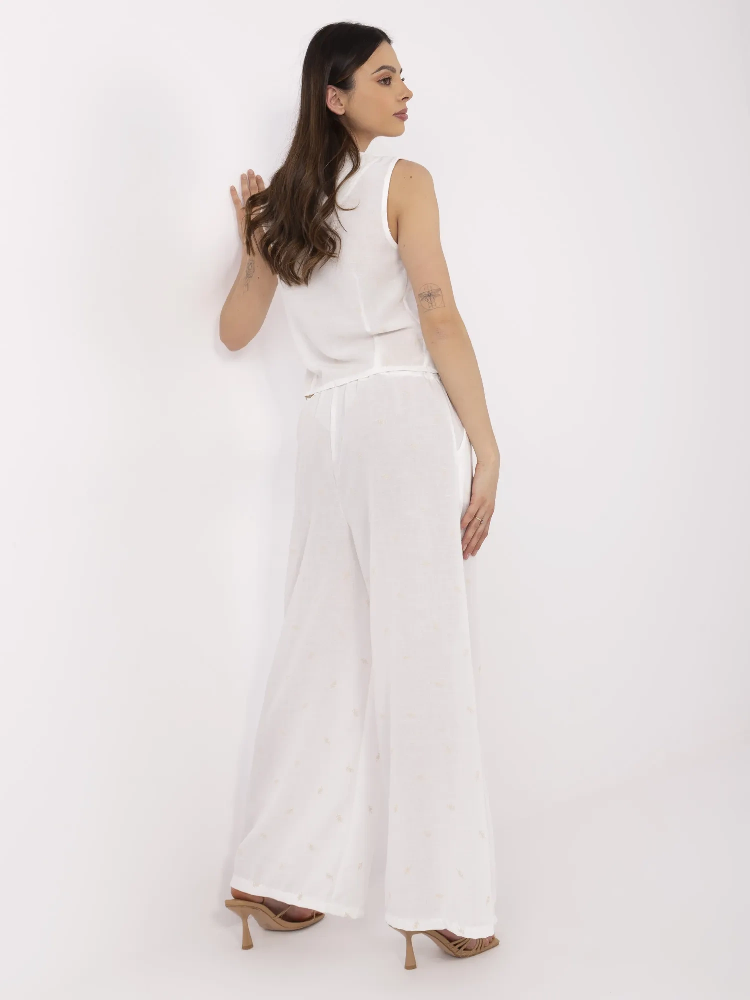 Compleu Dama Fara maneci, Larga, ITALY MODA, Alb Eleganta Office - imagine 2