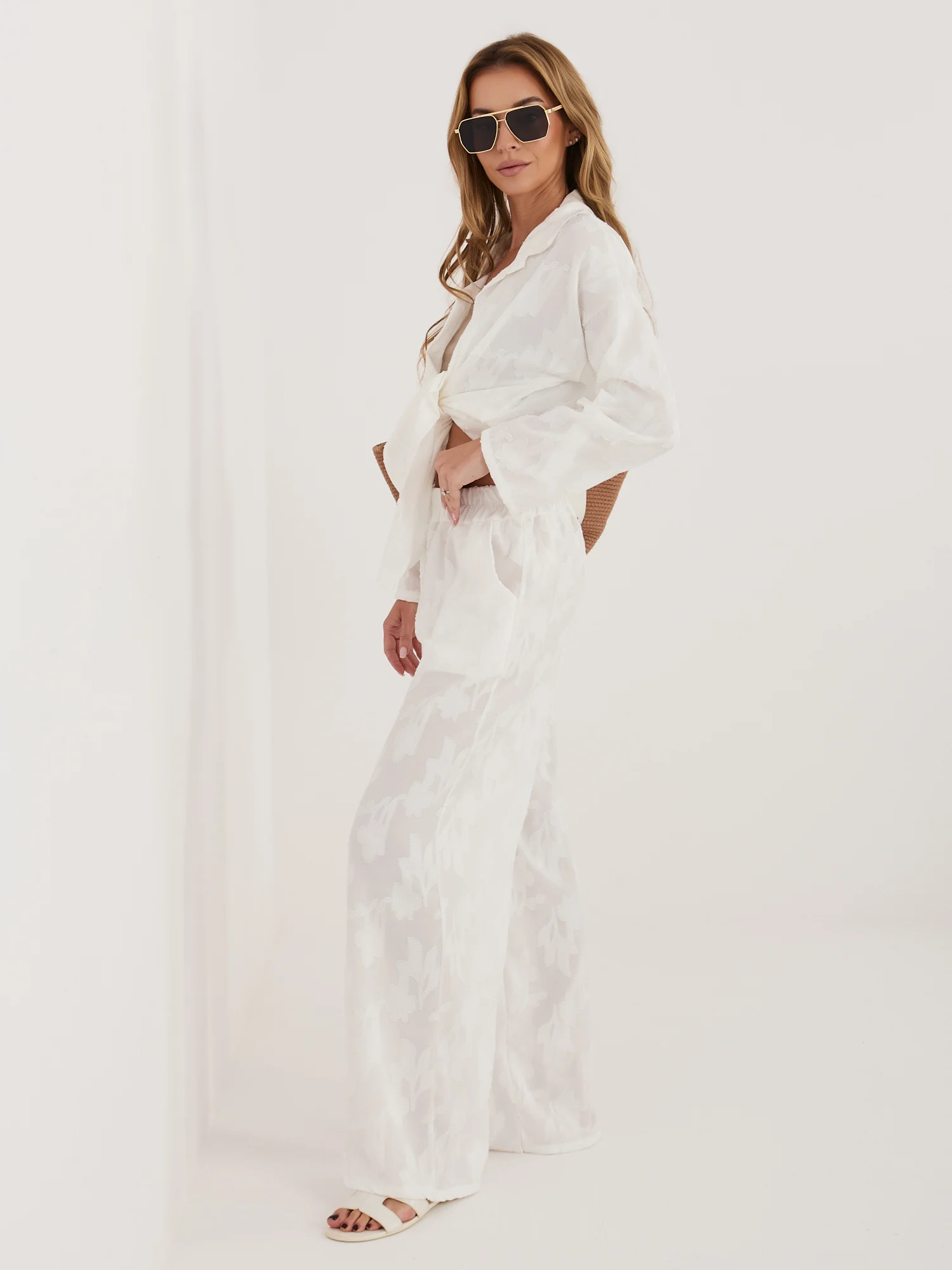 Compleu Dama Maneca lunga, Guler inalt, RUE PARIS, Alb - imagine 6
