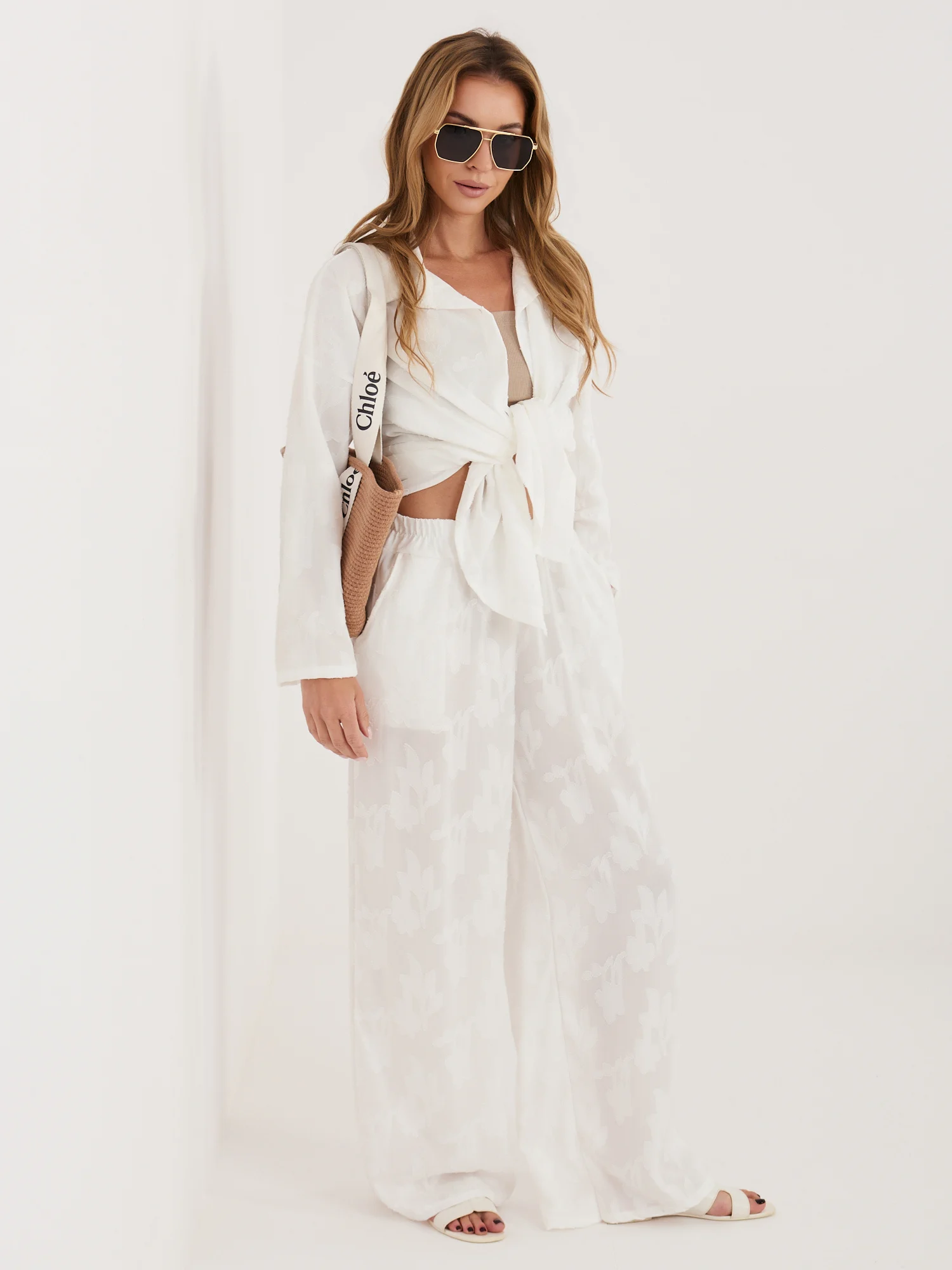 Compleu Dama Maneca lunga, Guler inalt, RUE PARIS, Alb - imagine 2