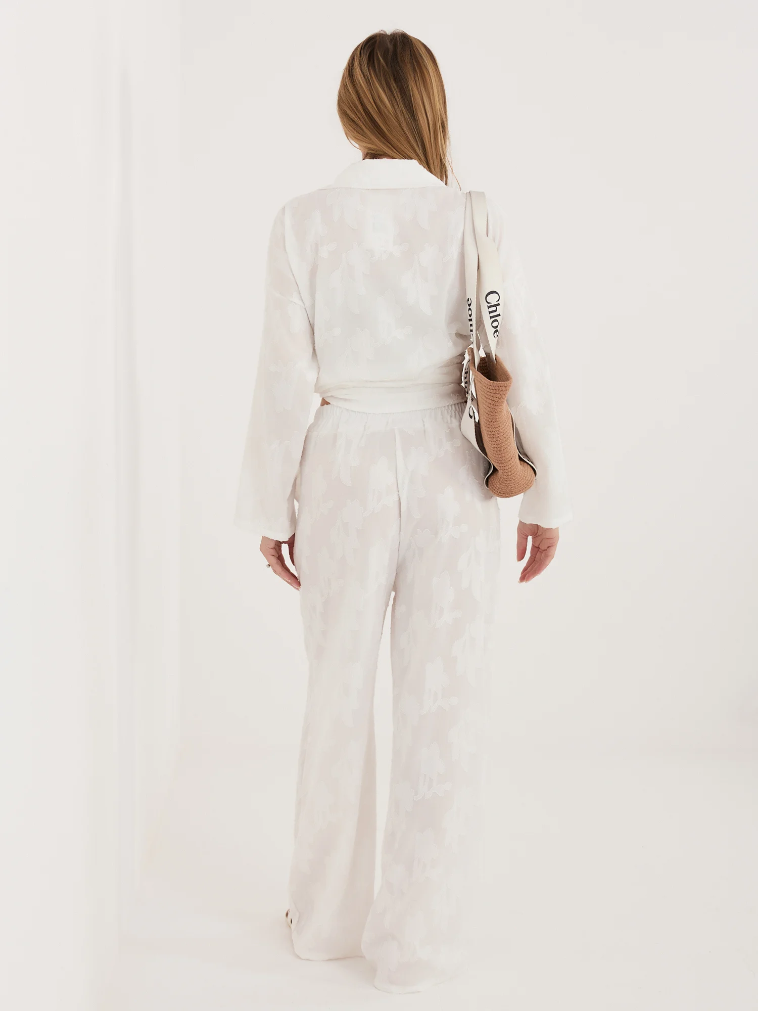 Compleu Dama Maneca lunga, Guler inalt, RUE PARIS, Alb - imagine 4