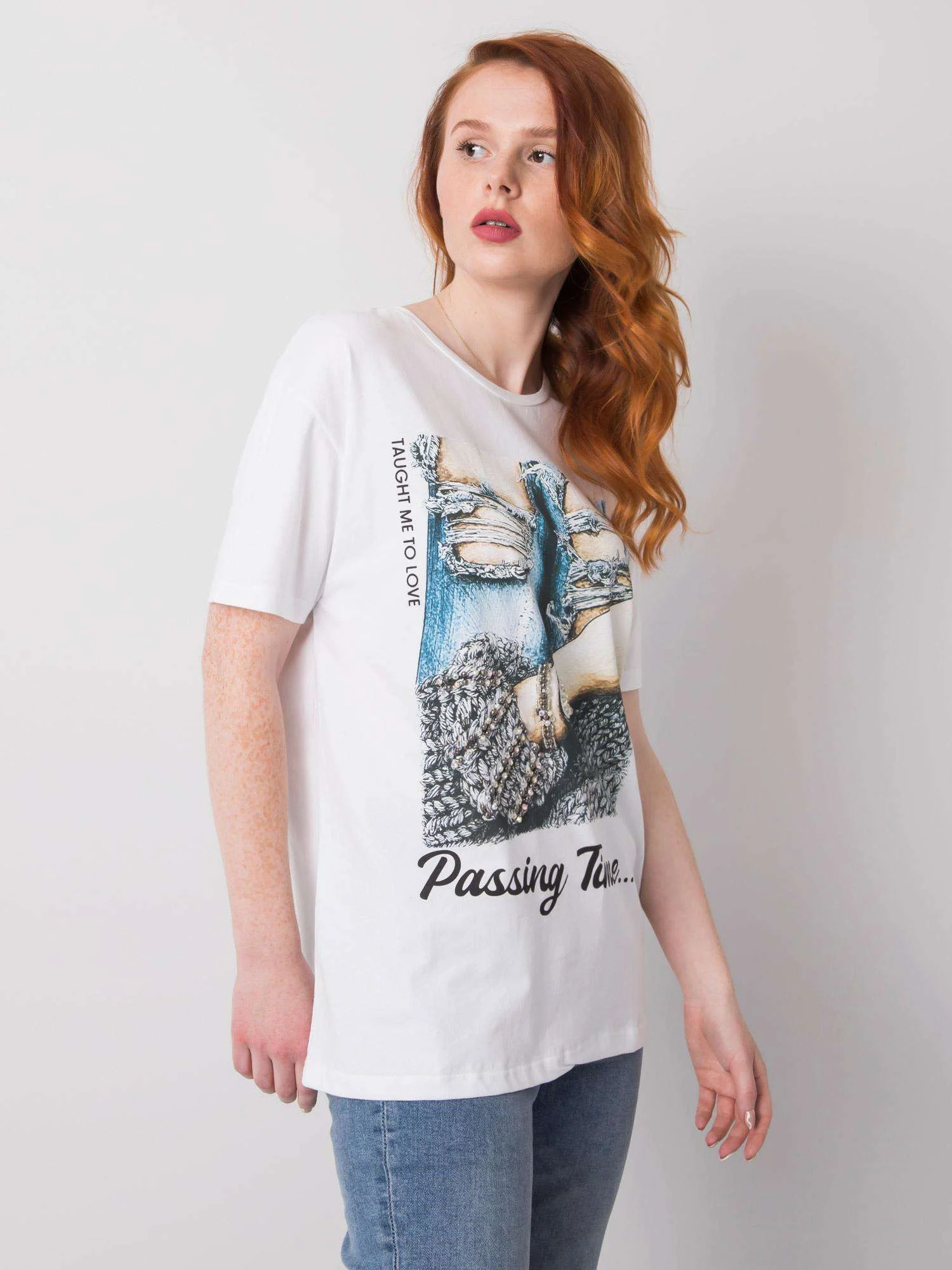 Tricou Dama Imprimat, Decolteu rotund, H&B, Alb - imagine 4