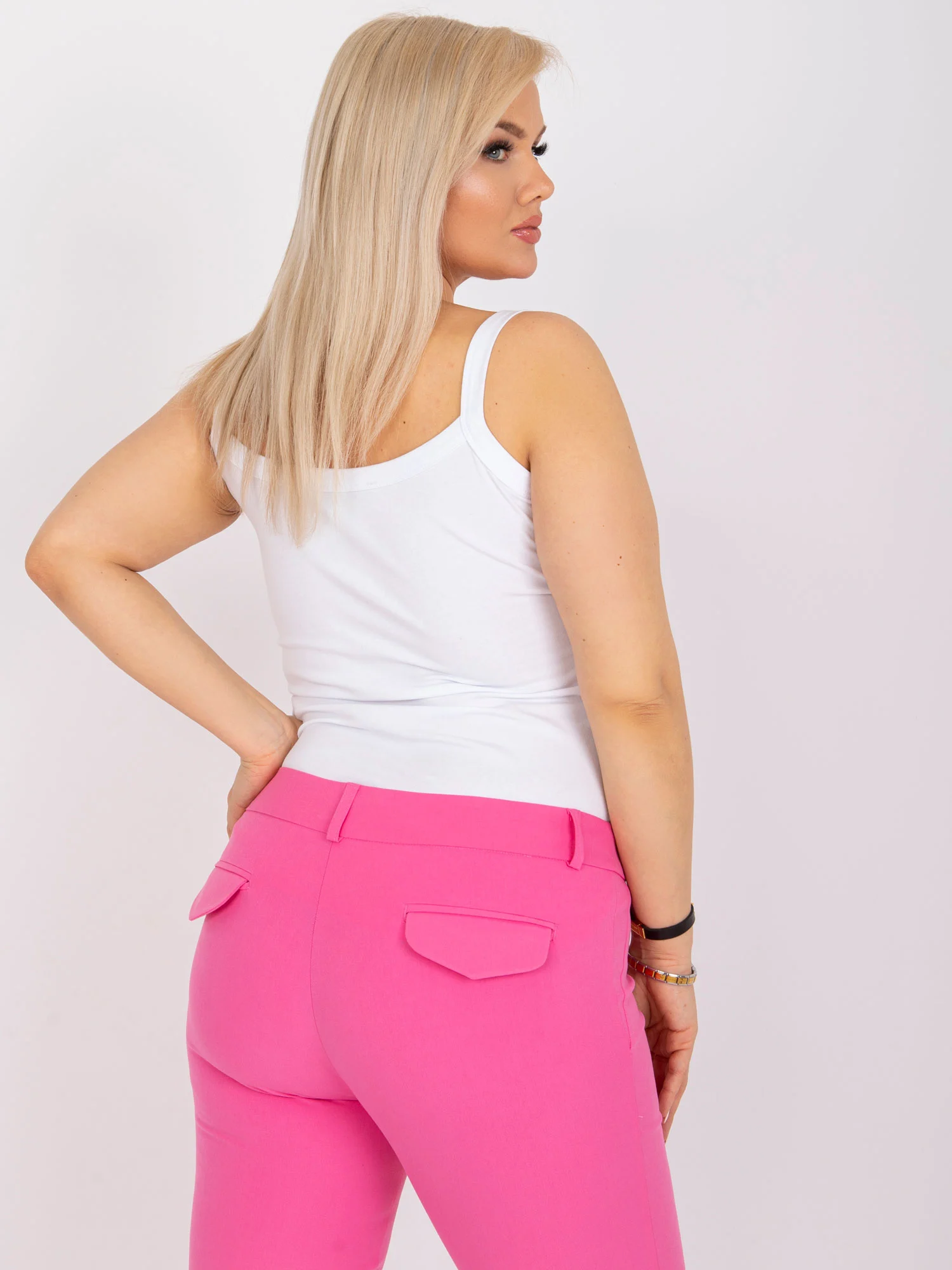 Top Dama Decolteu rotund, Bumbac, BASIC FEEL GOOD, Alb Marimi Mari - imagine 5