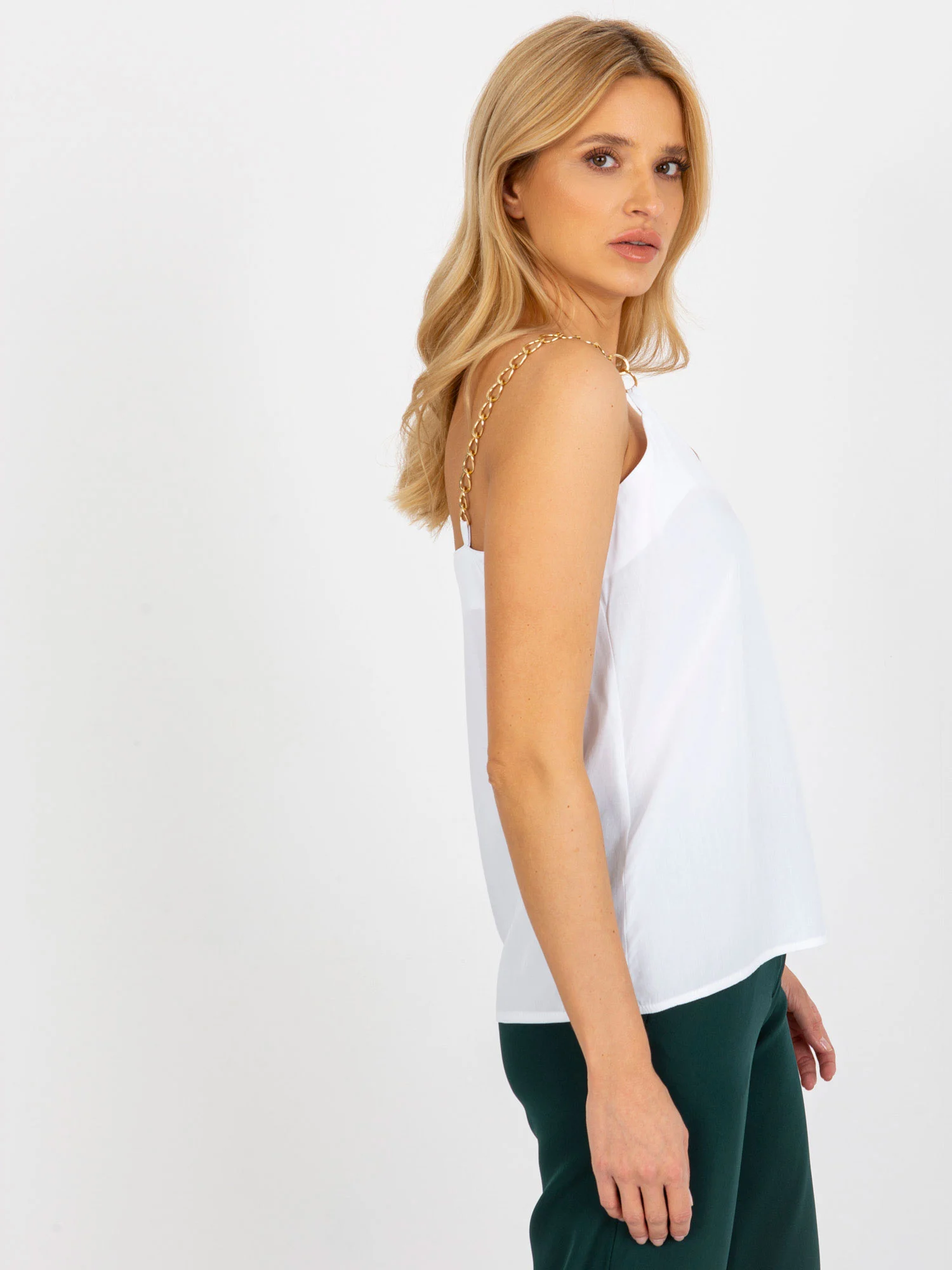 Top Dama Decolteu in V, Cu bretele, LAKERTA, Alb Casual - imagine 3