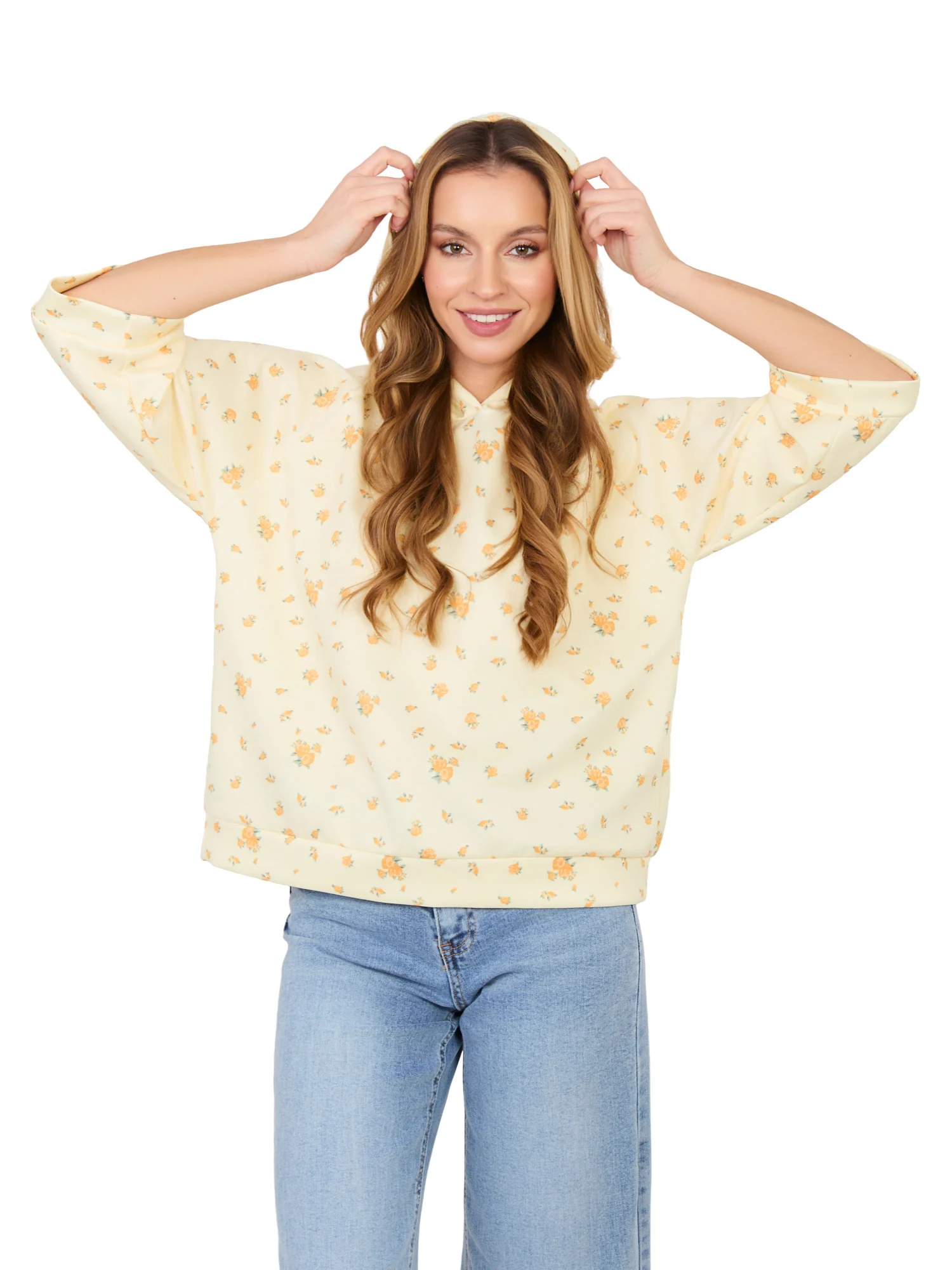 Bluza Dama Maneca 3/4, Floral, ITALY MODA, Galben Casual - imagine 4