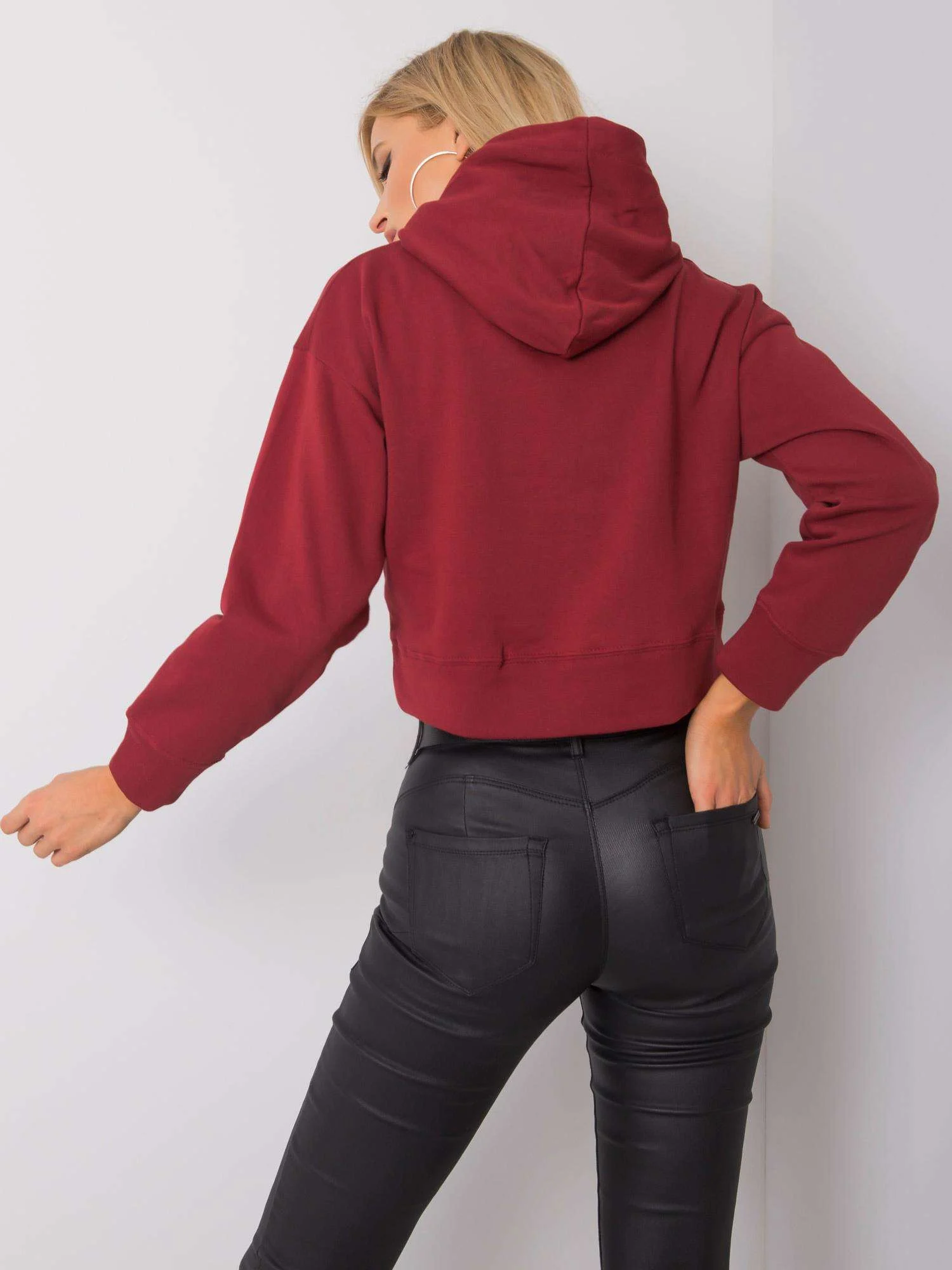 Hanorac Dama Maneca lunga, Decolteu rotund, NieZnaszMnie, Bordo Casual Marimi Mari - imagine 7