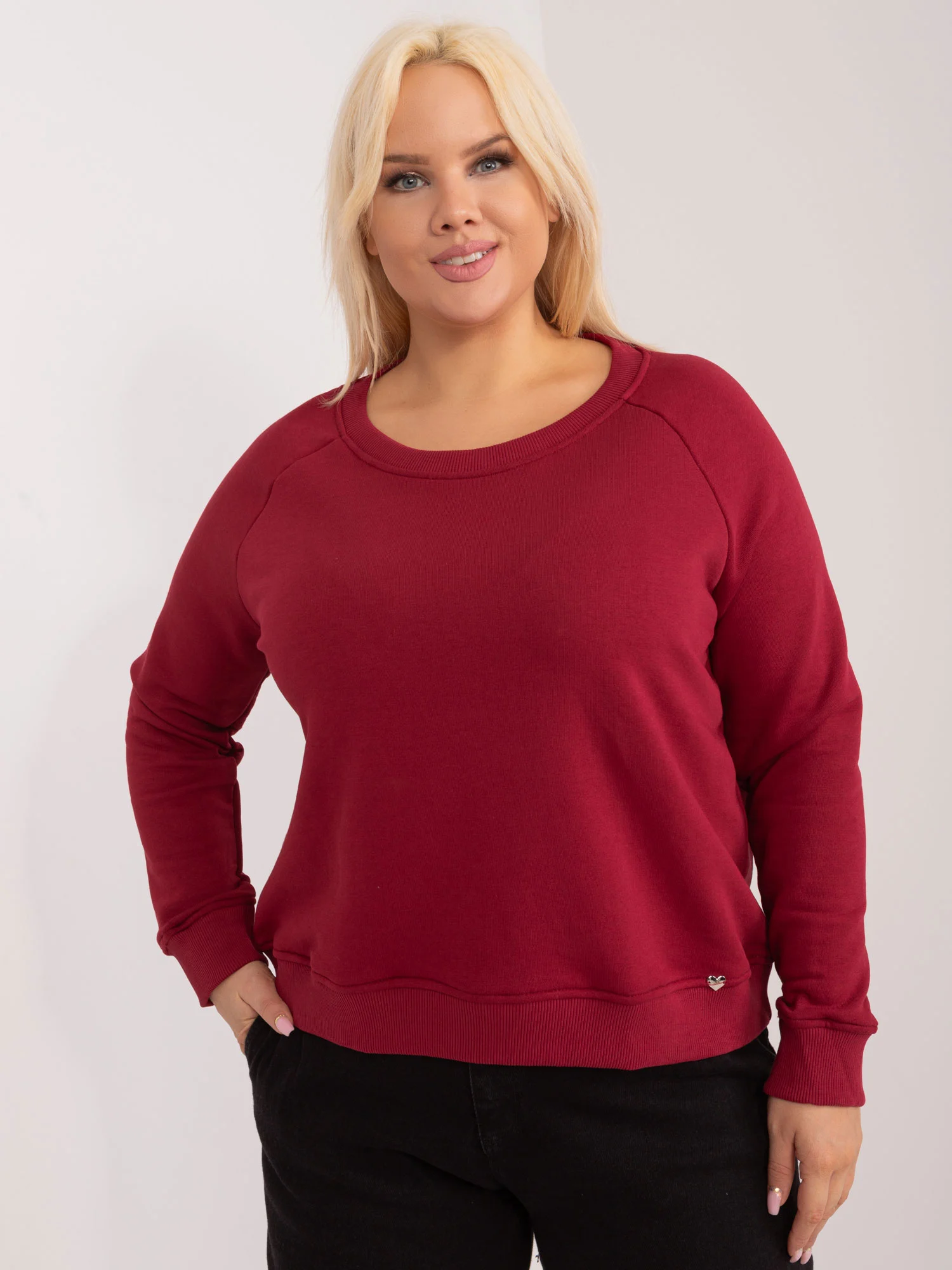 Hanorac Dama Mini, Decolteu barcuta, BASIC FEEL GOOD, Bordo Casual Marimi Mari - imagine 4