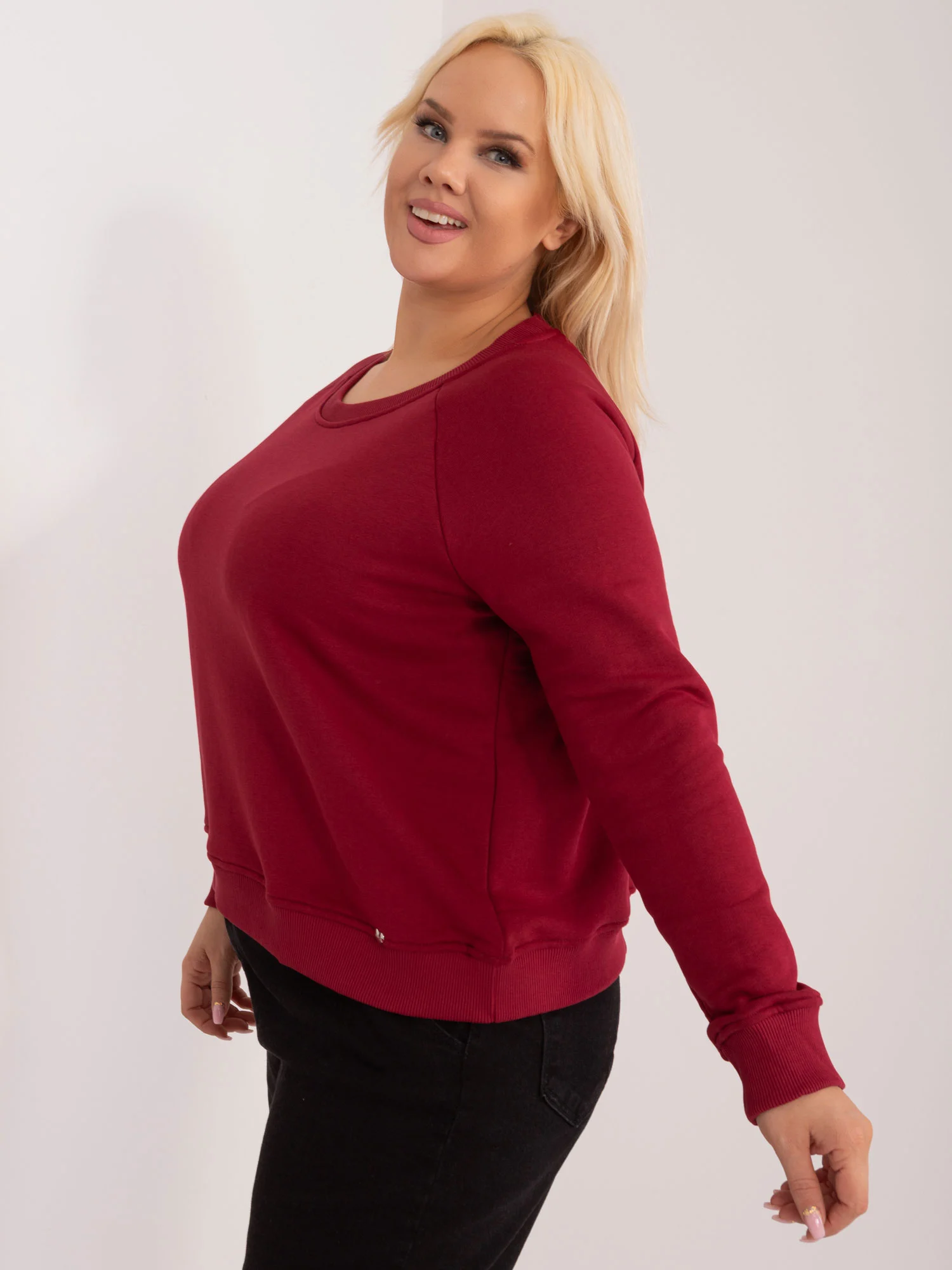 Hanorac Dama Mini, Decolteu barcuta, BASIC FEEL GOOD, Bordo Casual Marimi Mari - imagine 5