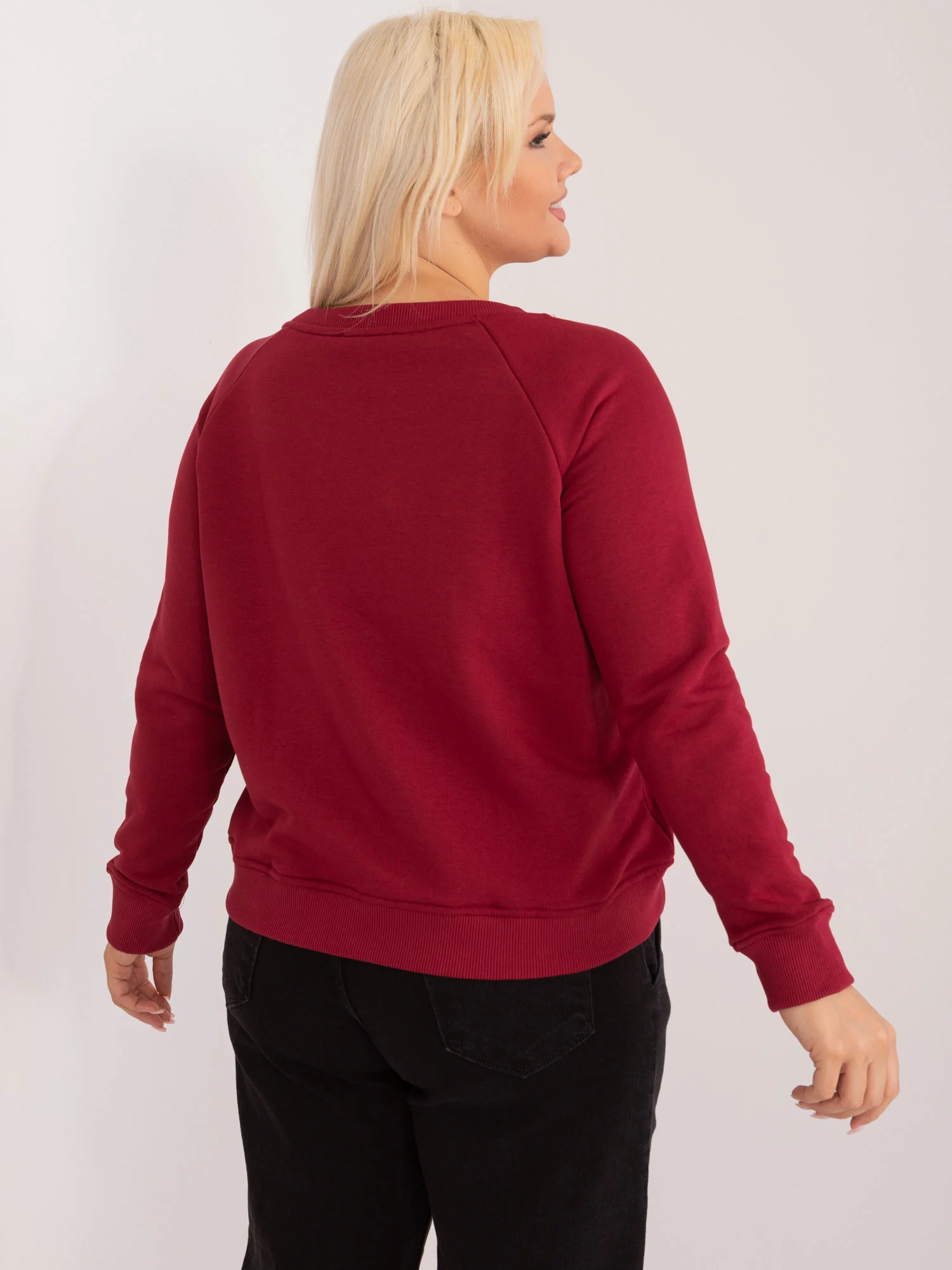 Hanorac Dama Mini, Decolteu barcuta, BASIC FEEL GOOD, Bordo Casual Marimi Mari - imagine 3
