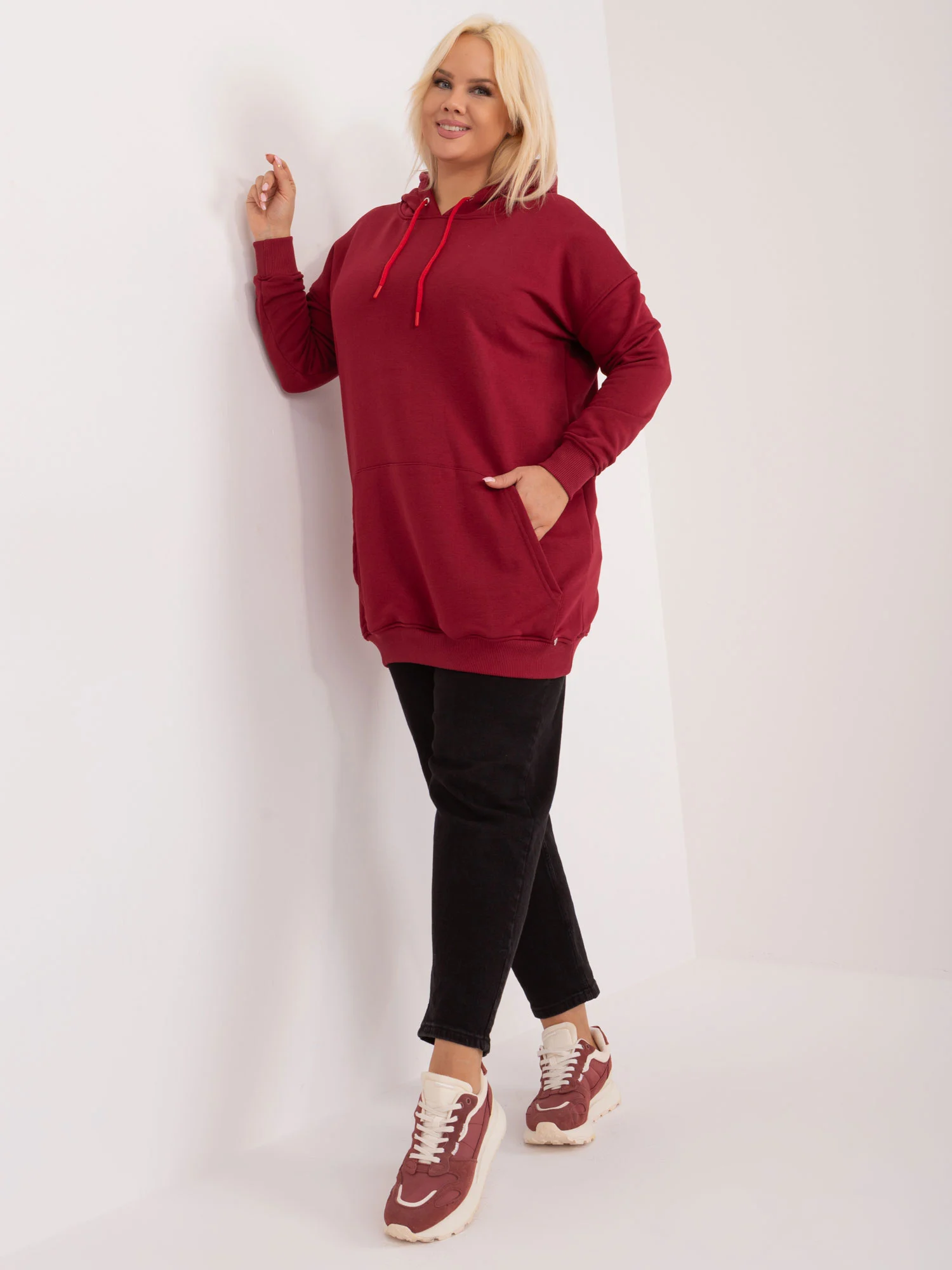 Hanorac Dama Maneca lunga, Sport, BASIC FEEL GOOD, Bordo Casual Marimi Mari - imagine 3