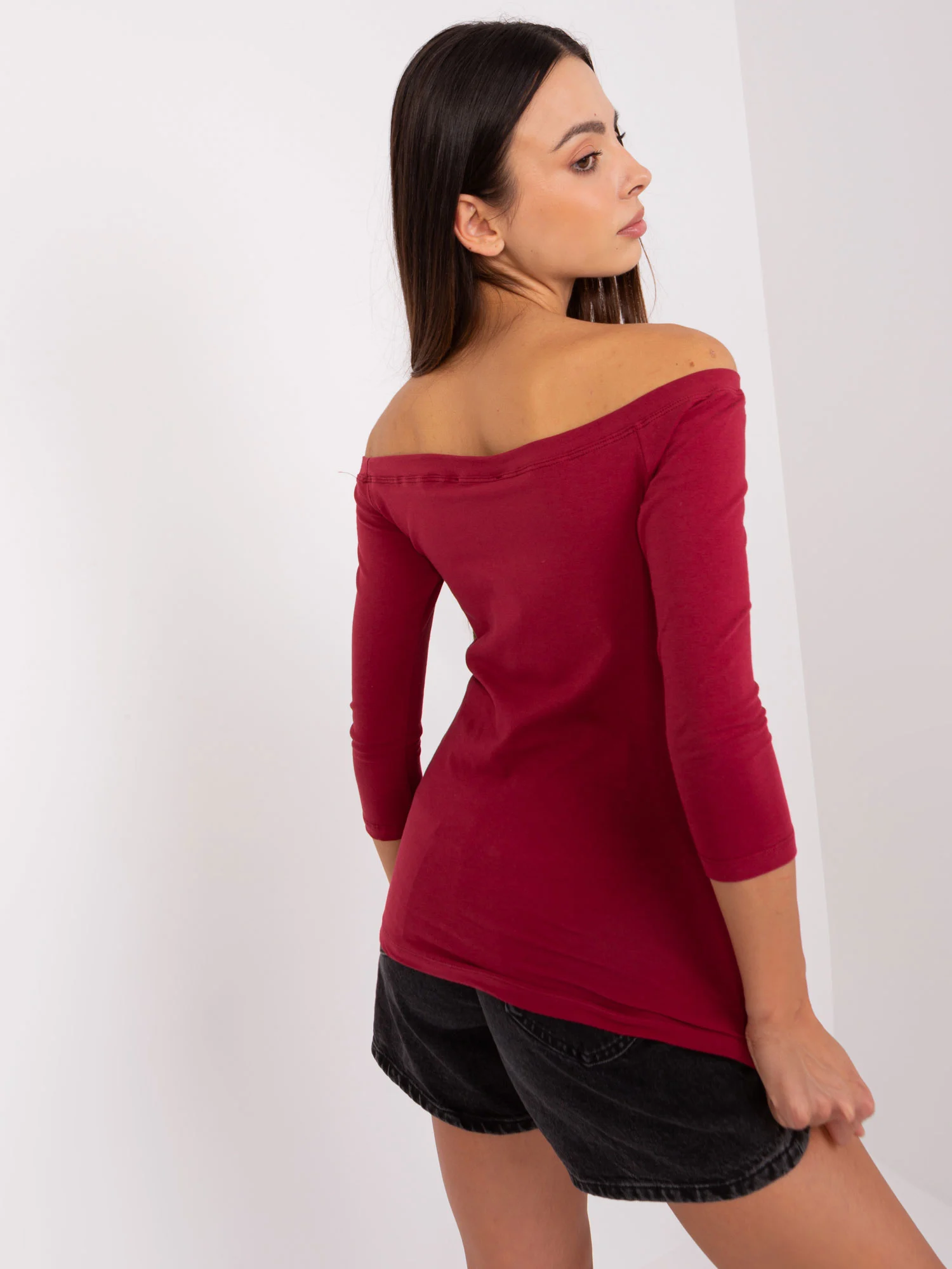 Bluza Dama Maneca 3/4, Guler inalt, BASIC FEEL GOOD, Bordo Casual - imagine 5