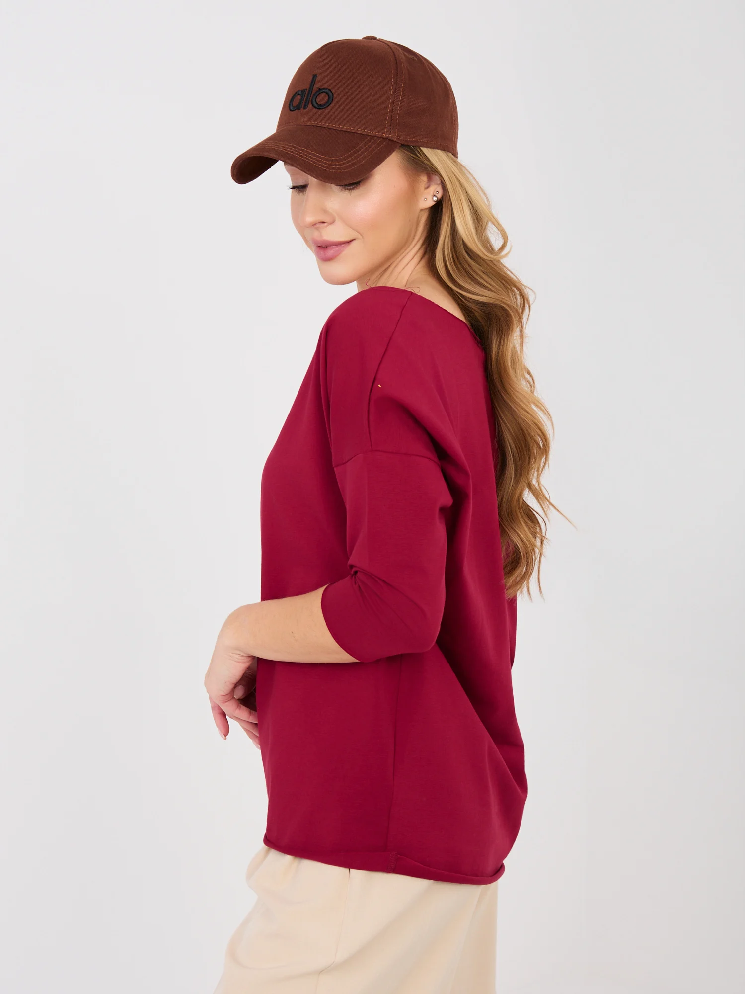 Bluza Dama Maneca 3/4, Decolteu barcuta, RUE PARIS, Bordo Casual - imagine 5