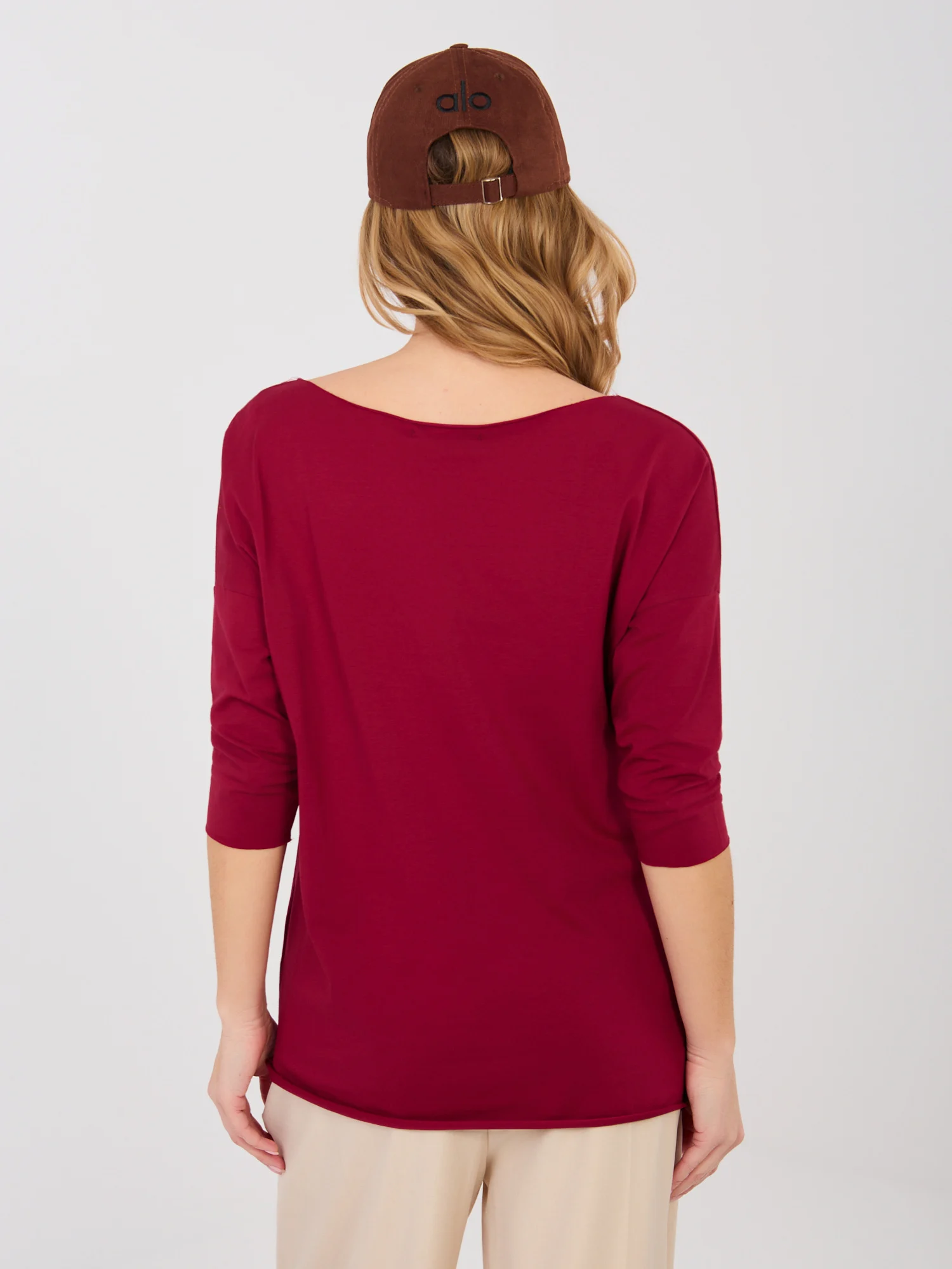 Bluza Dama Maneca 3/4, Decolteu barcuta, RUE PARIS, Bordo Casual - imagine 4