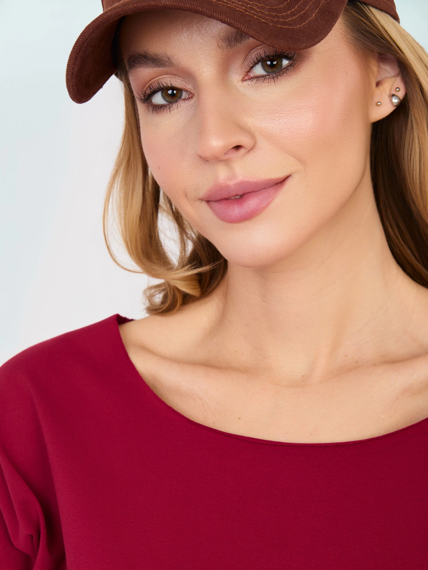 Bluza Dama Maneca 3/4, Decolteu barcuta, RUE PARIS, Bordo Casual - imagine 3